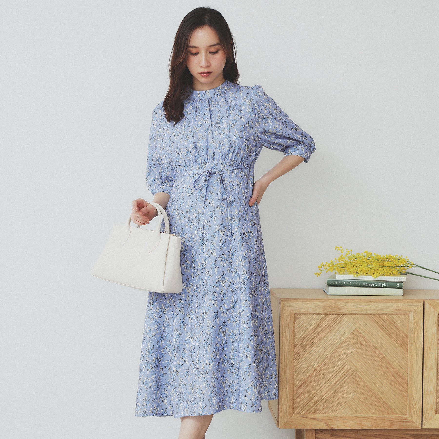 index「スタンドネック小花柄ワンピース【洗濯機洗い可/イージーアイロン】」|ワンピース|ラベンダー(180)