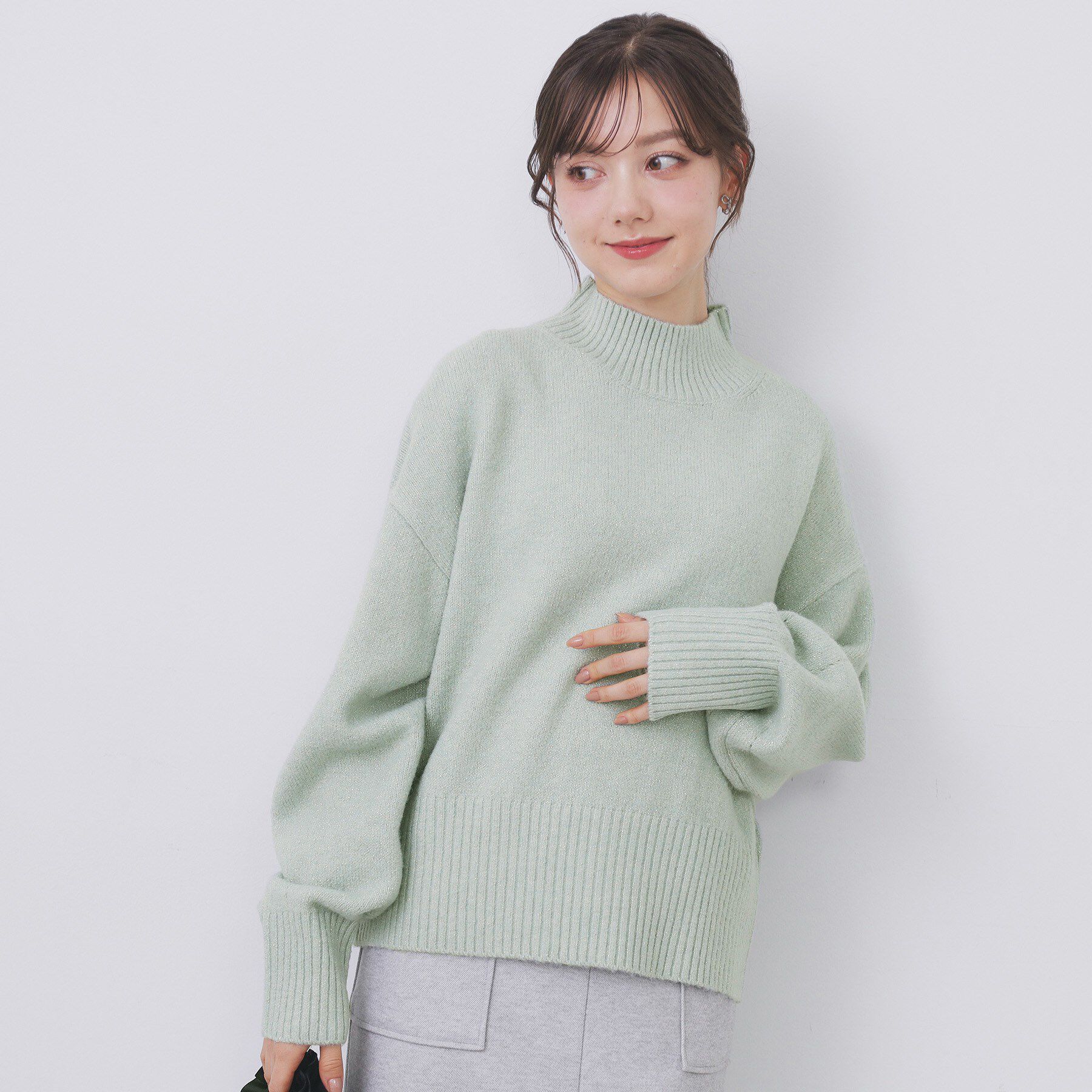 index「選べる2丈 ハイネックカラーミックスラメニット【洗濯機OK】」|ニット・セーター|ミントグリーン(02