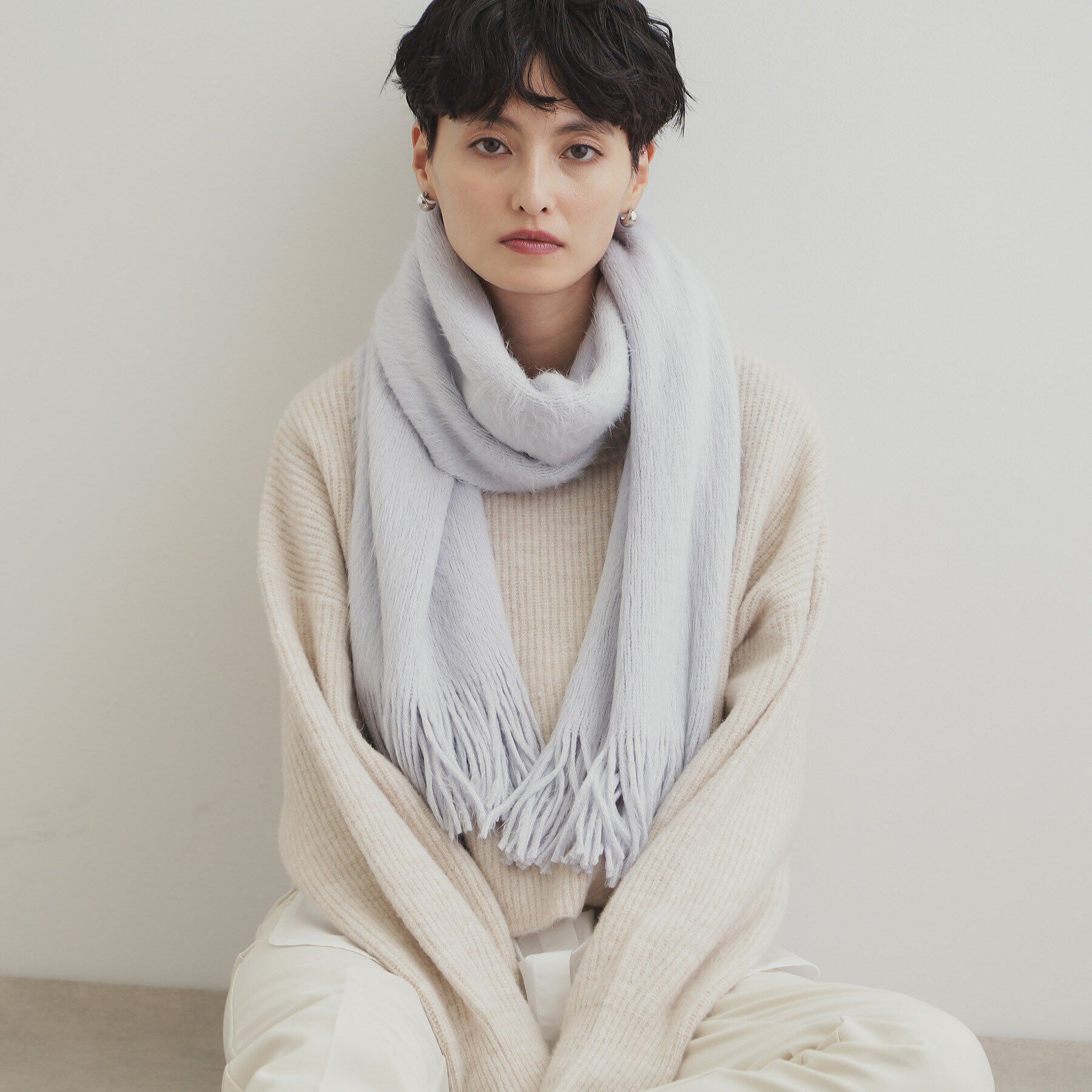 OPAQUE.CLIP「ラッセル織りシャギーフリンジマフラー」|ストール|