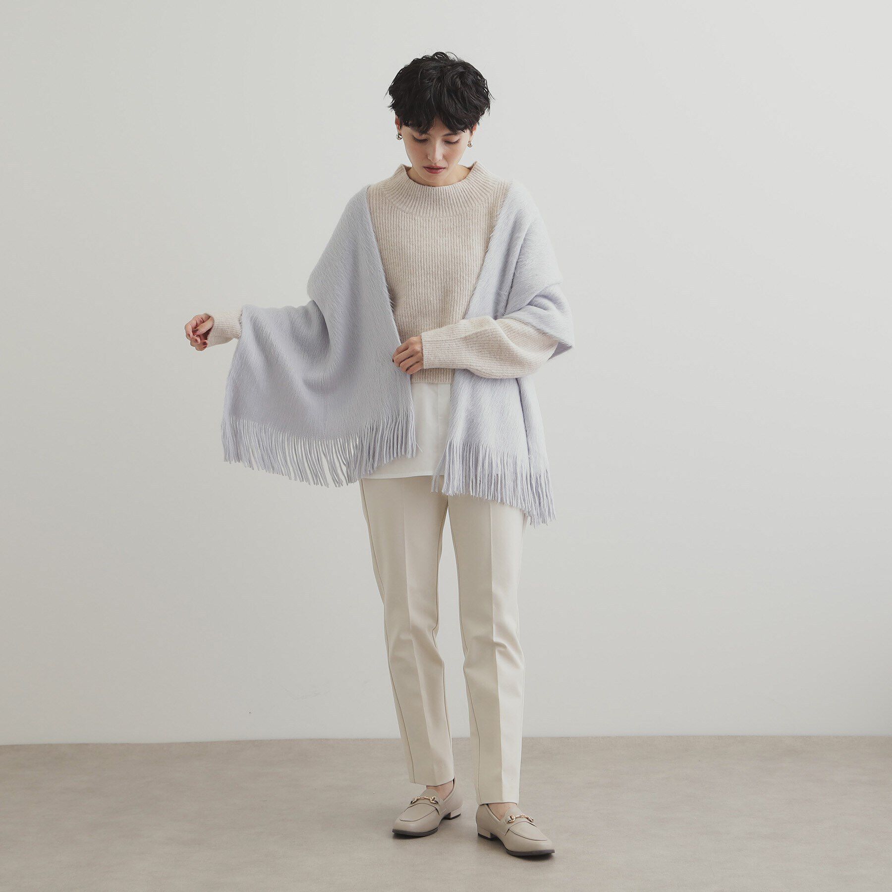 OPAQUE.CLIP「ラッセル織りシャギーフリンジマフラー」|ストール|