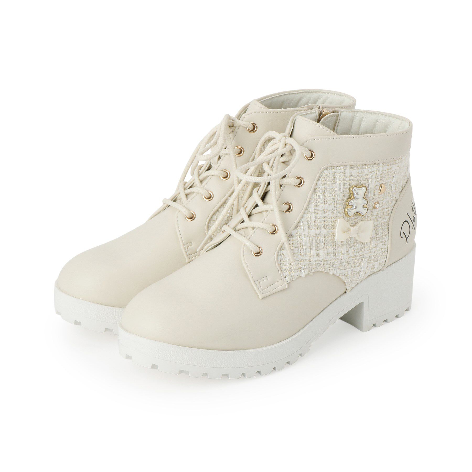 PINK-latte「ガーリーショートブーツ」|ショートブーツ|アイボリー(004)