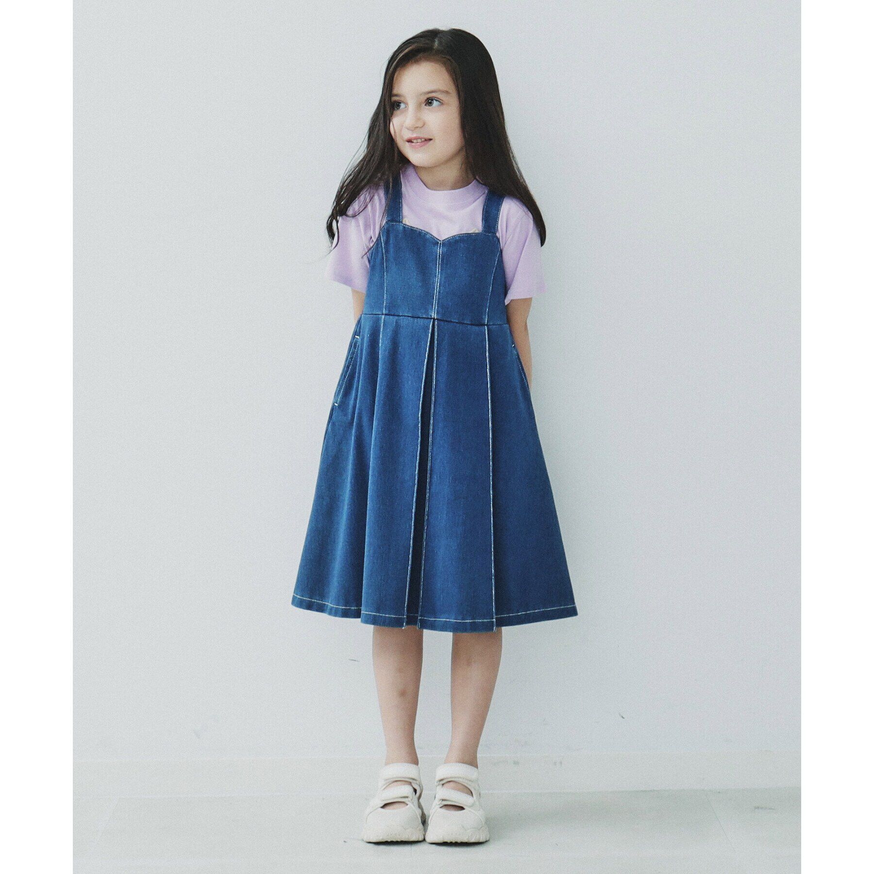 THE SHOP TK「【110－160/親子リンク】デニムジャンスカ/洗濯機OK」|ジャンパースカート|