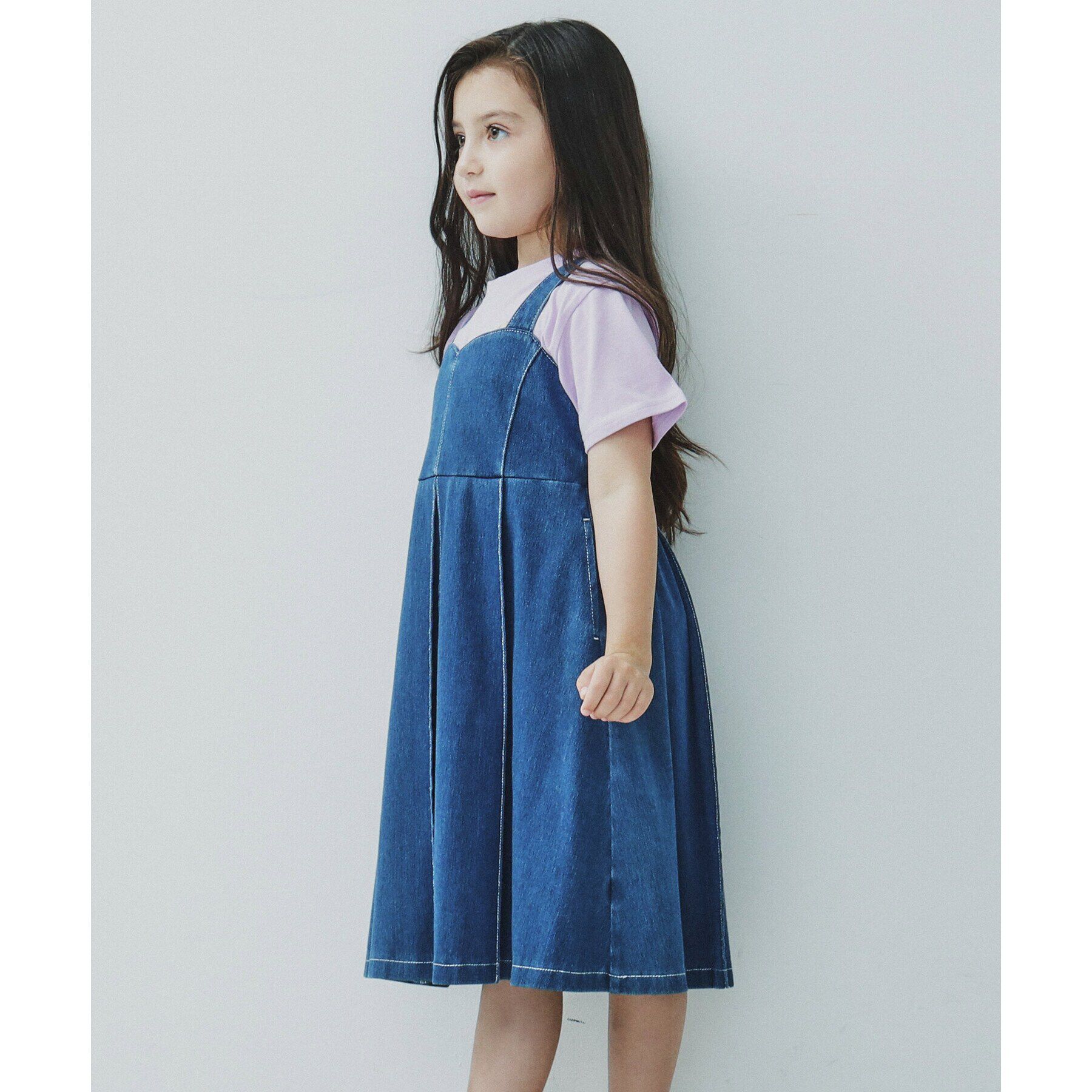 THE SHOP TK「【110－160/親子リンク】デニムジャンスカ/洗濯機OK」|ジャンパースカート|