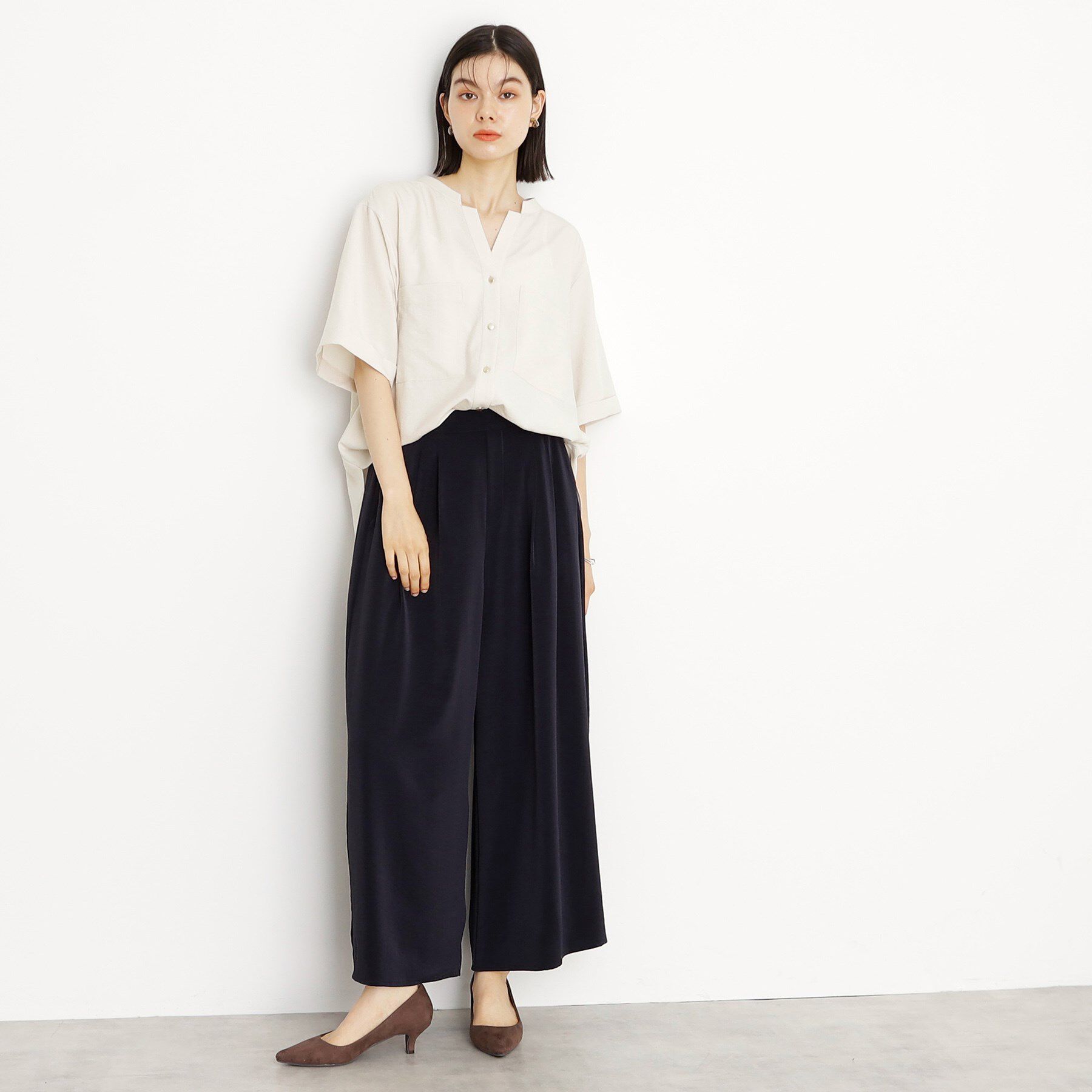 THE SHOP TK「【秋色入荷/インしなくても決まる】ダブルポケット5分袖シャツ/体型カバー／洗濯機OK」|シャツ・ブラウス|