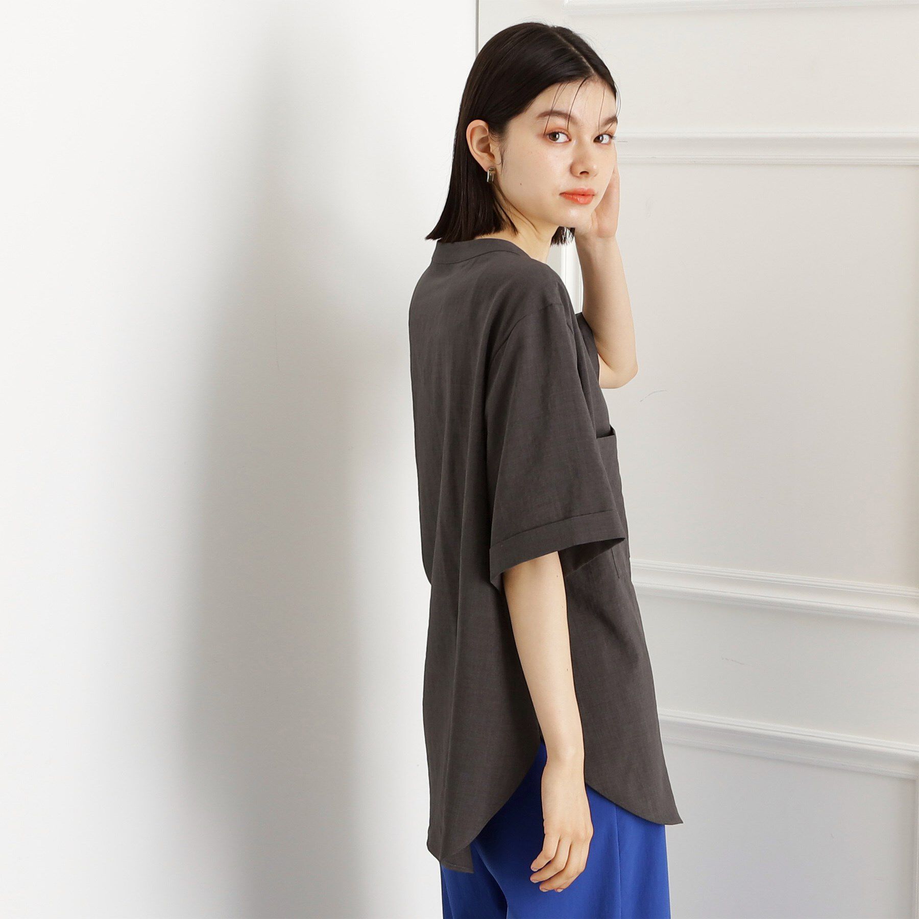 THE SHOP TK「【秋色入荷/インしなくても決まる】ダブルポケット5分袖シャツ/体型カバー／洗濯機OK」|シャツ・ブラウス|