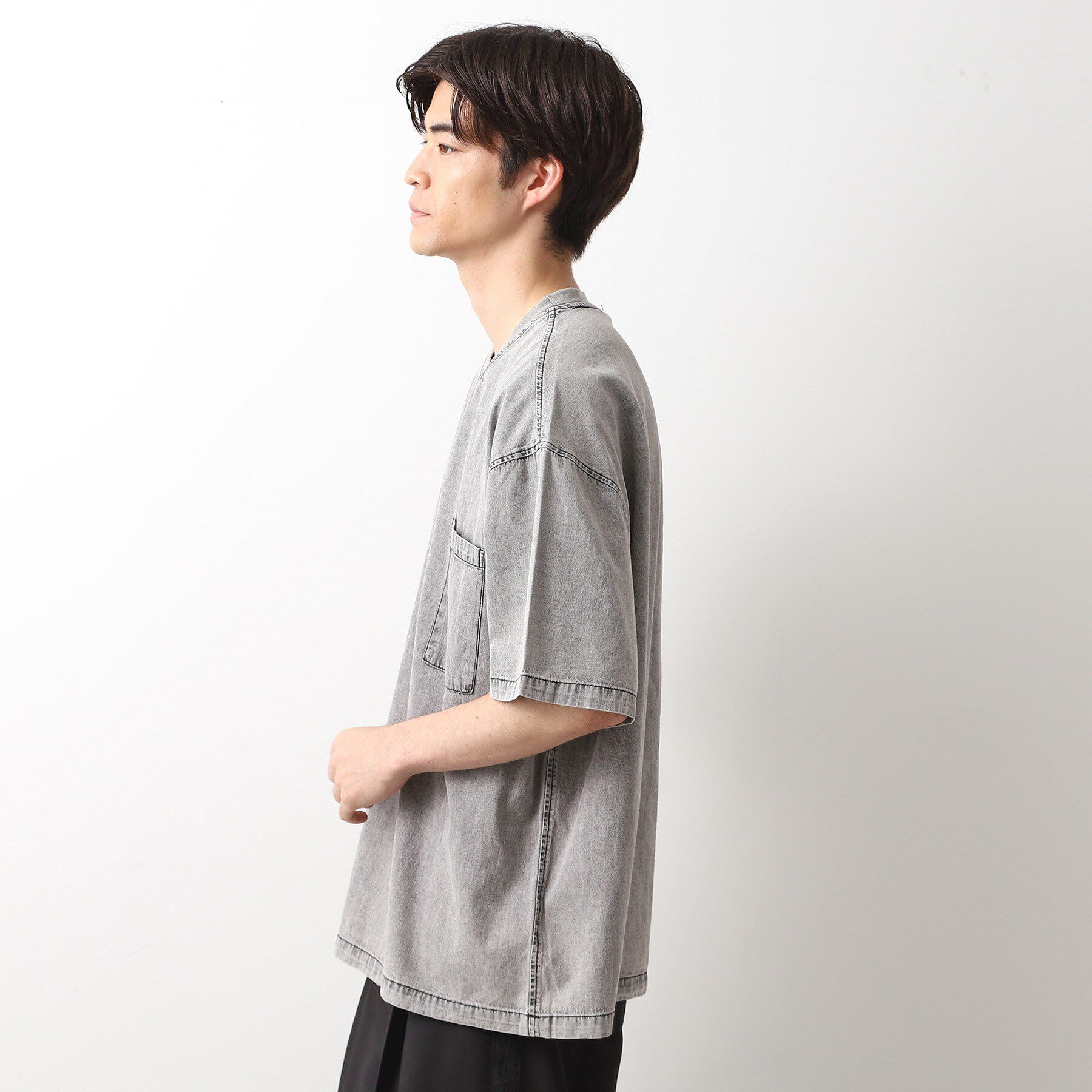 THE SHOP TK「ライトデニム半袖Tシャツ【洗濯機OK】」|Tシャツ・カットソー|