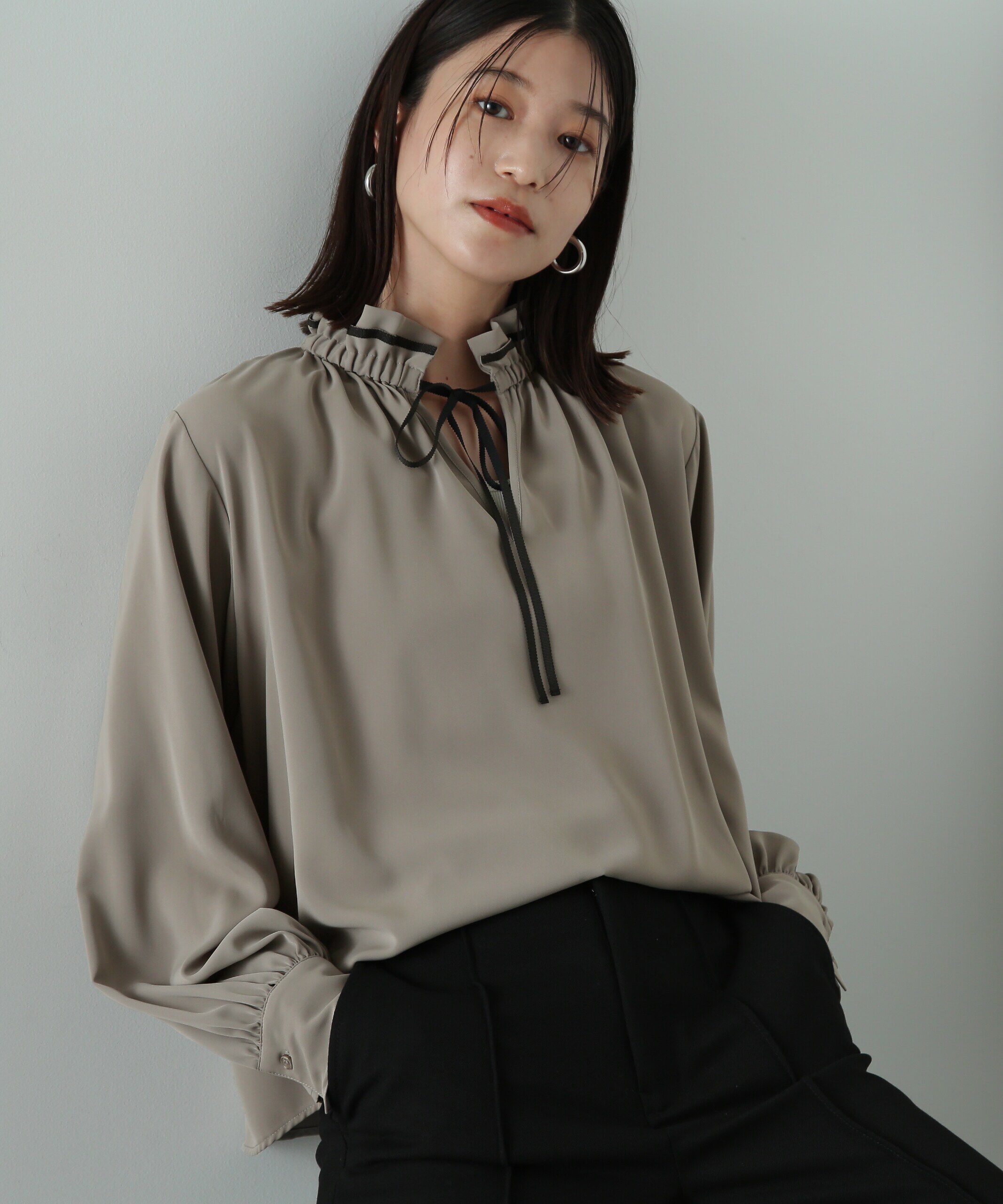  「バイカラーリボンとろみブラウス」|シャツ・ブラウス|