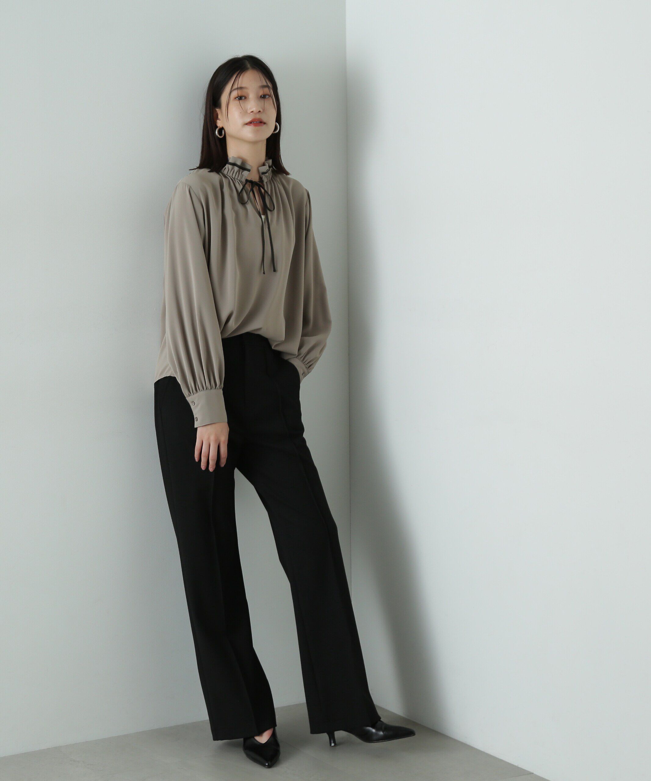  「バイカラーリボンとろみブラウス」|シャツ・ブラウス|