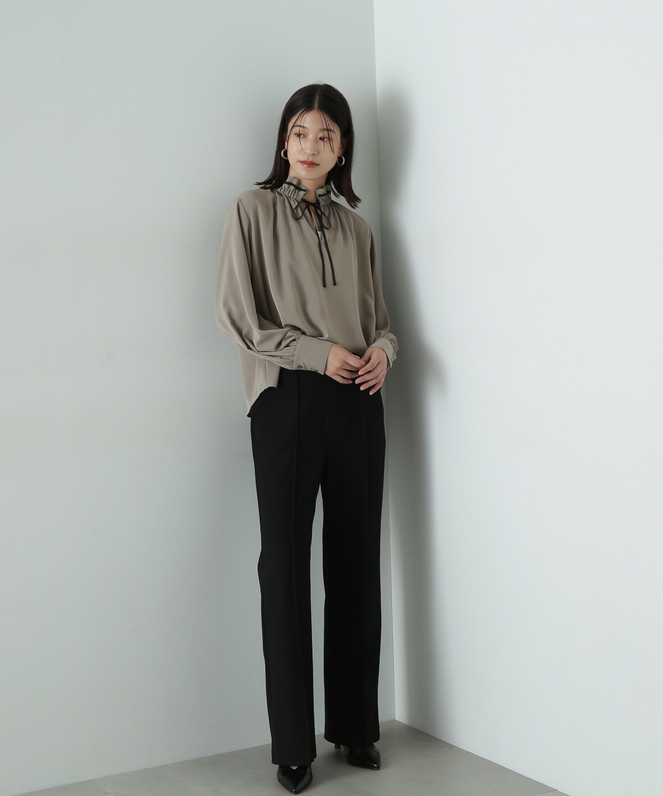  「バイカラーリボンとろみブラウス」|シャツ・ブラウス|