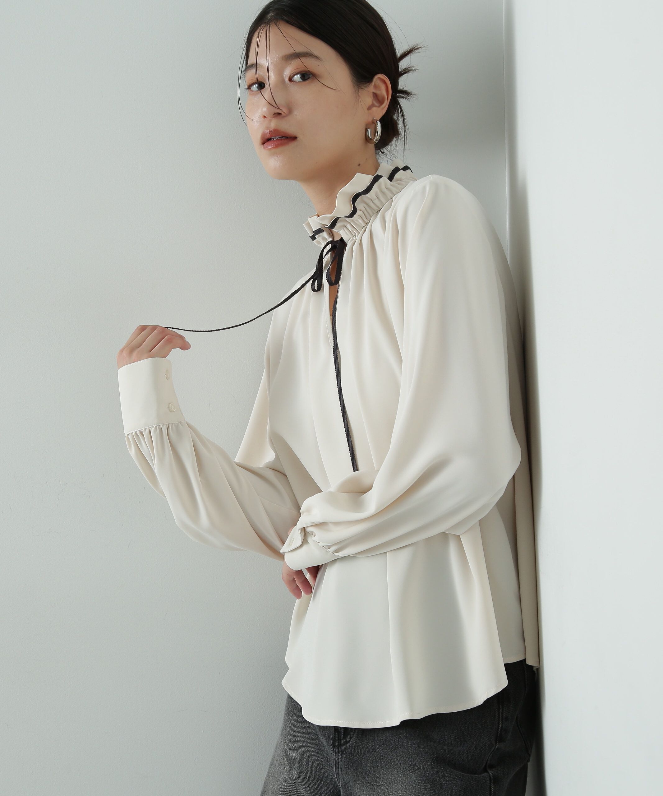  「バイカラーリボンとろみブラウス」|シャツ・ブラウス|