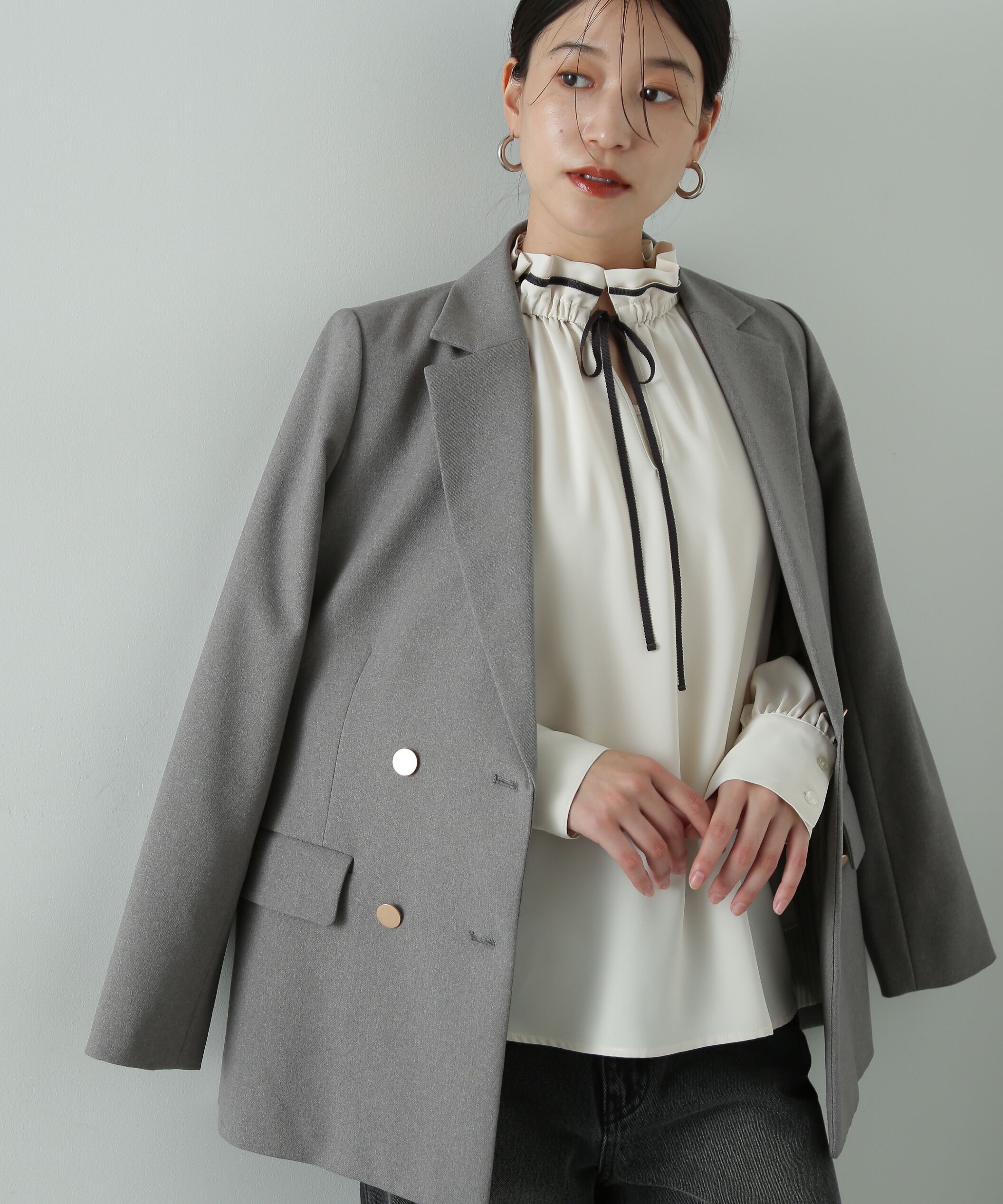  「バイカラーリボンとろみブラウス」|シャツ・ブラウス|