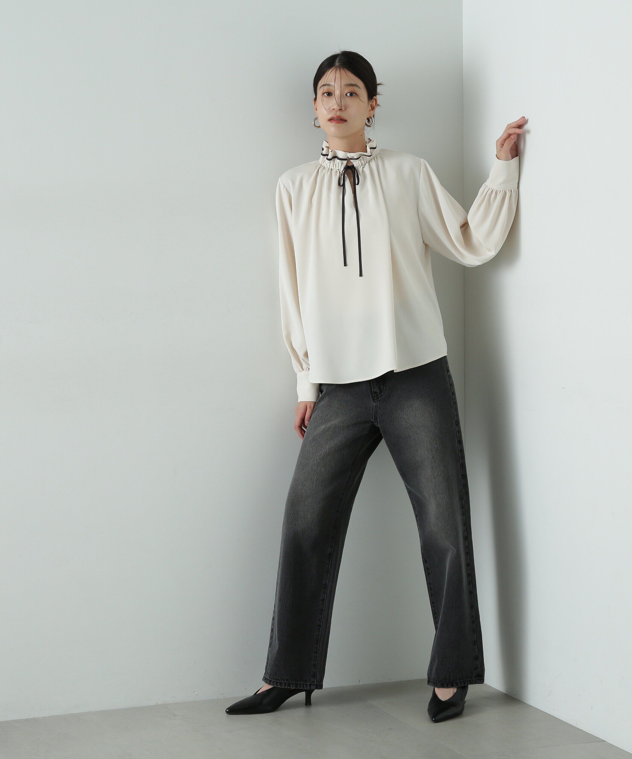  「バイカラーリボンとろみブラウス」|シャツ・ブラウス|