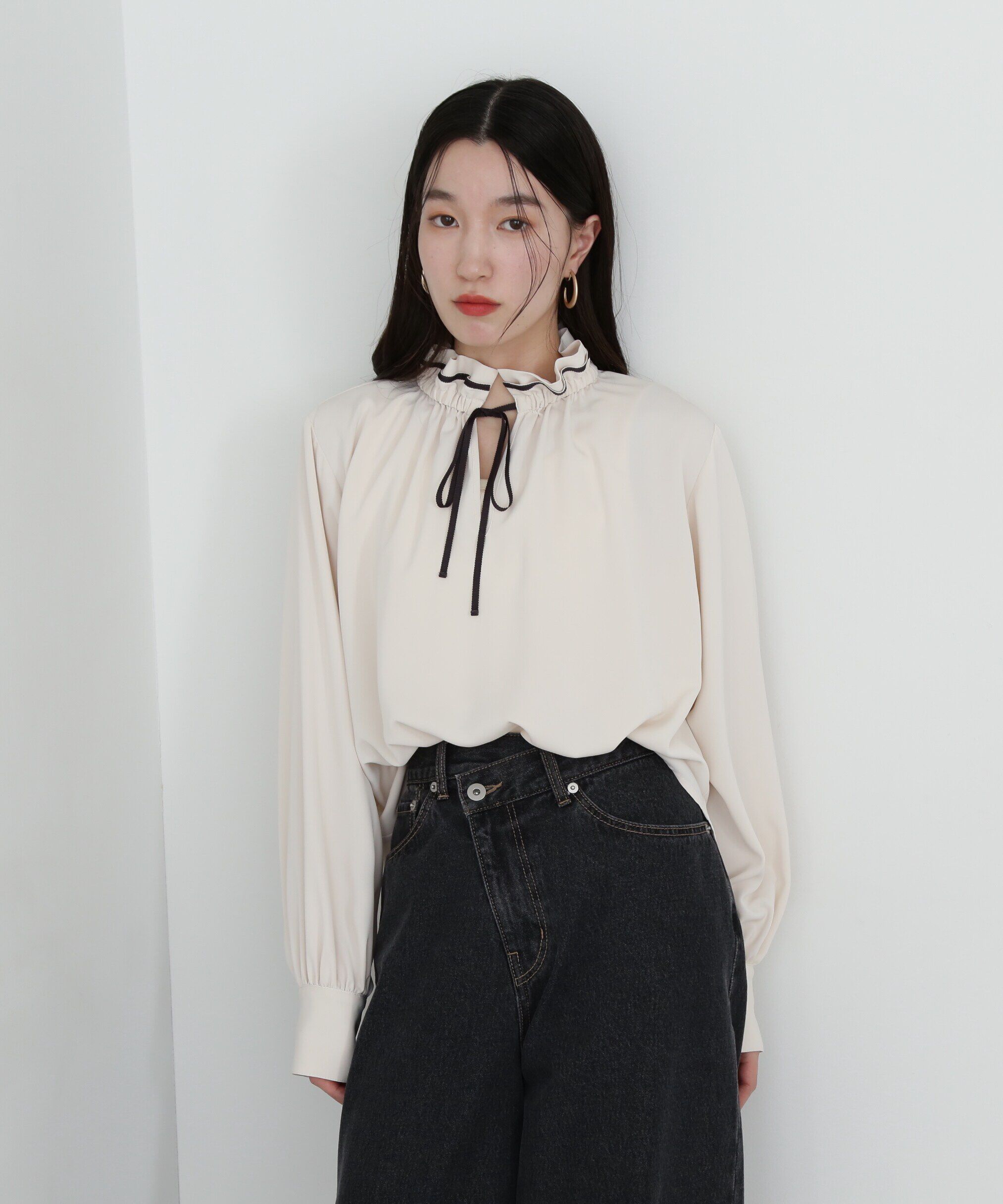  「バイカラーリボンとろみブラウス」|シャツ・ブラウス|