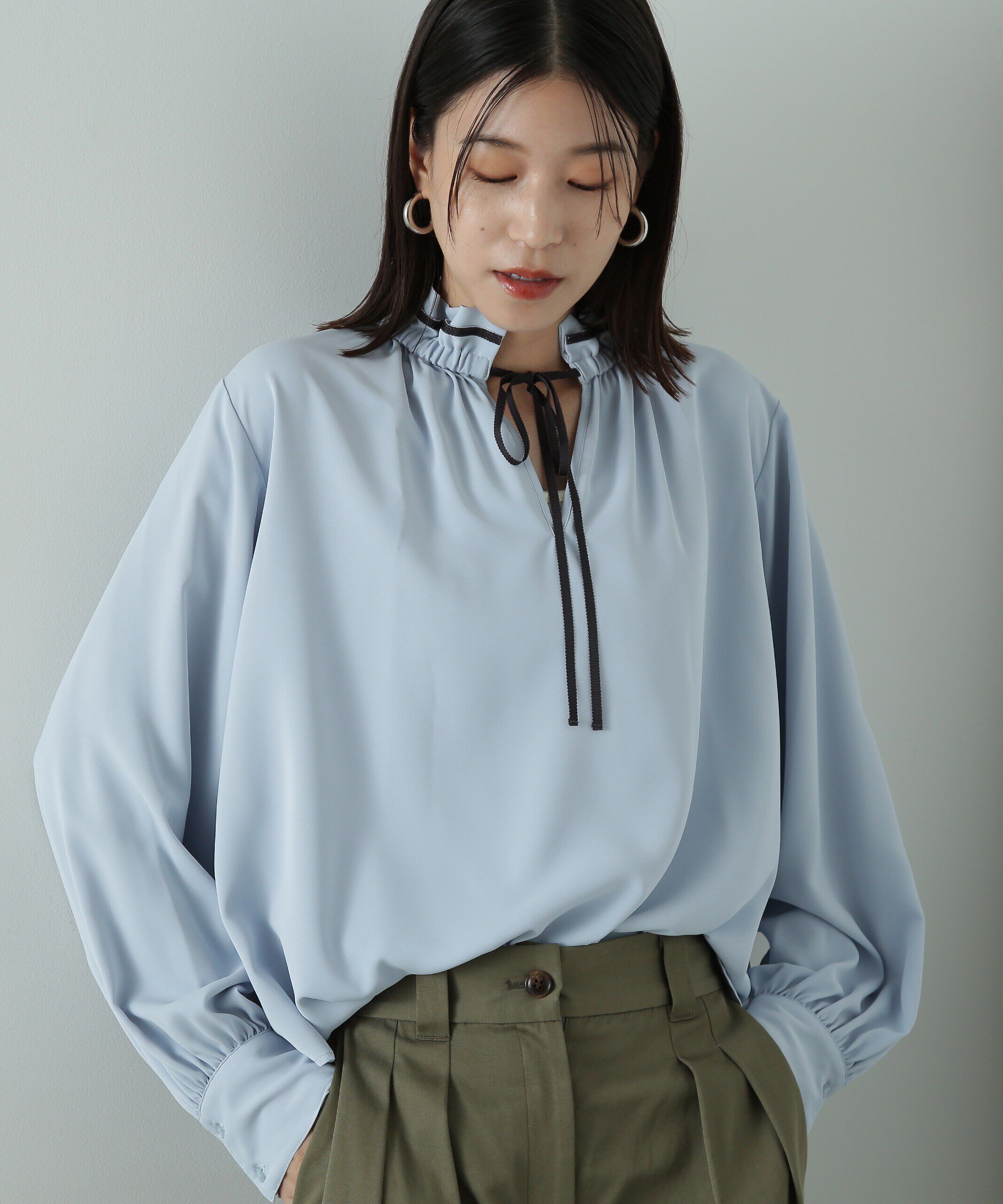  「バイカラーリボンとろみブラウス」|シャツ・ブラウス|