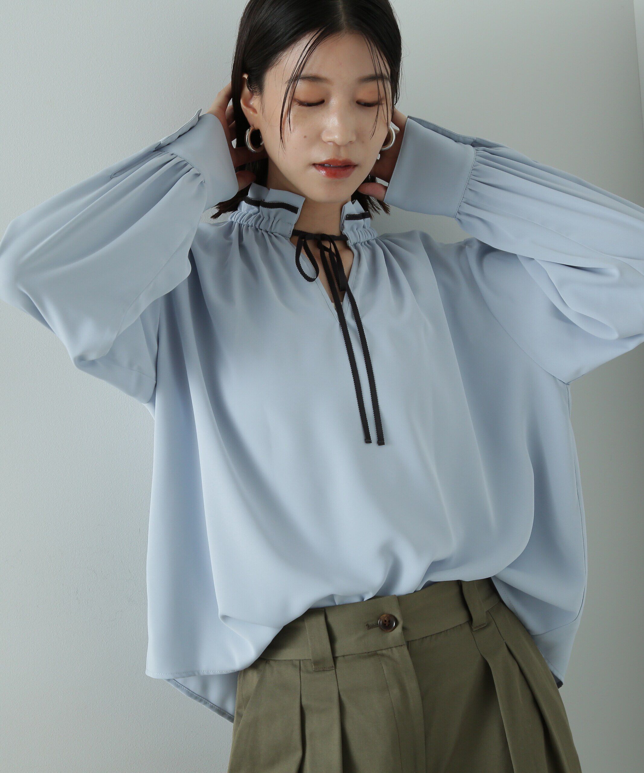  「バイカラーリボンとろみブラウス」|シャツ・ブラウス|