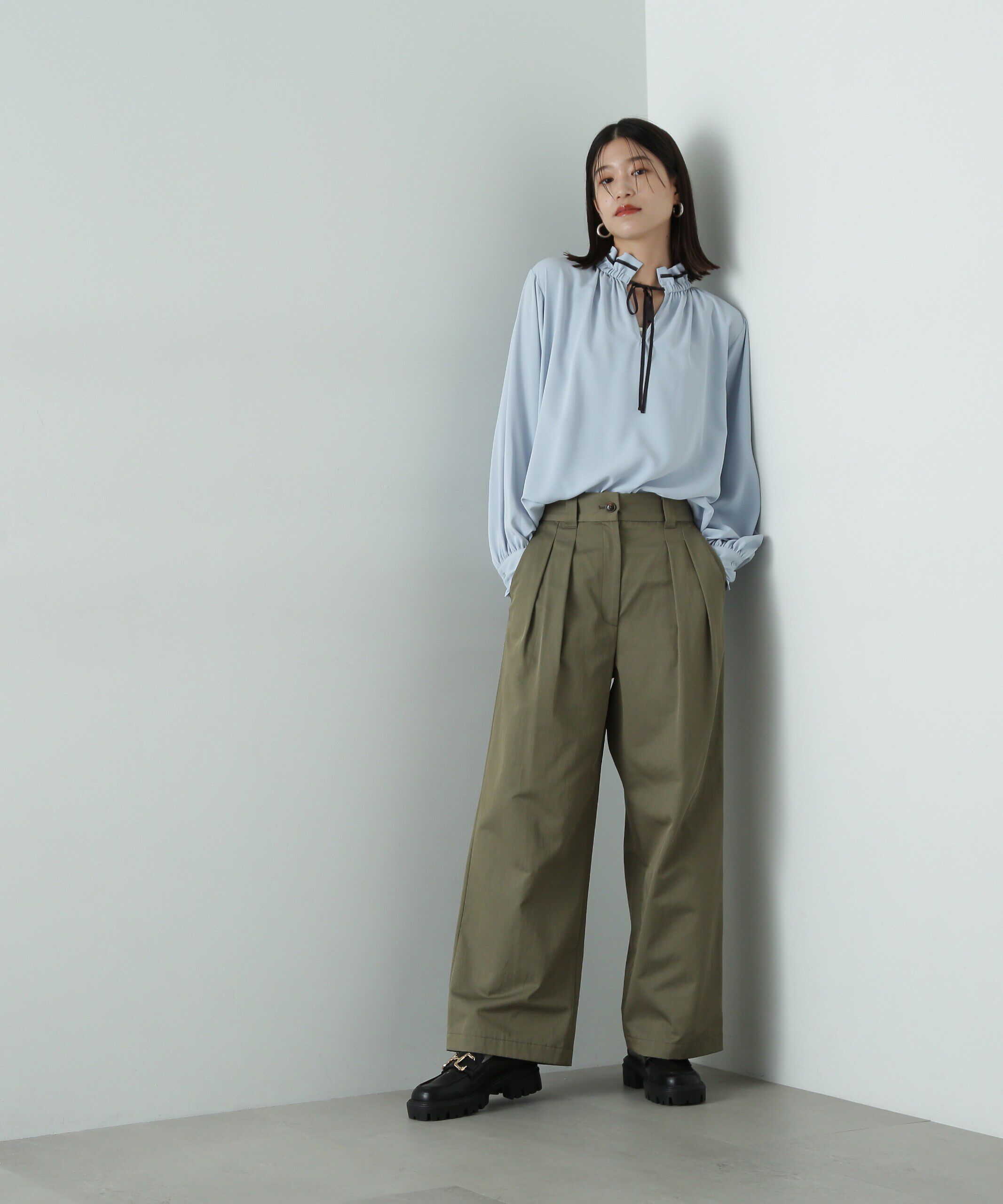  「バイカラーリボンとろみブラウス」|シャツ・ブラウス|