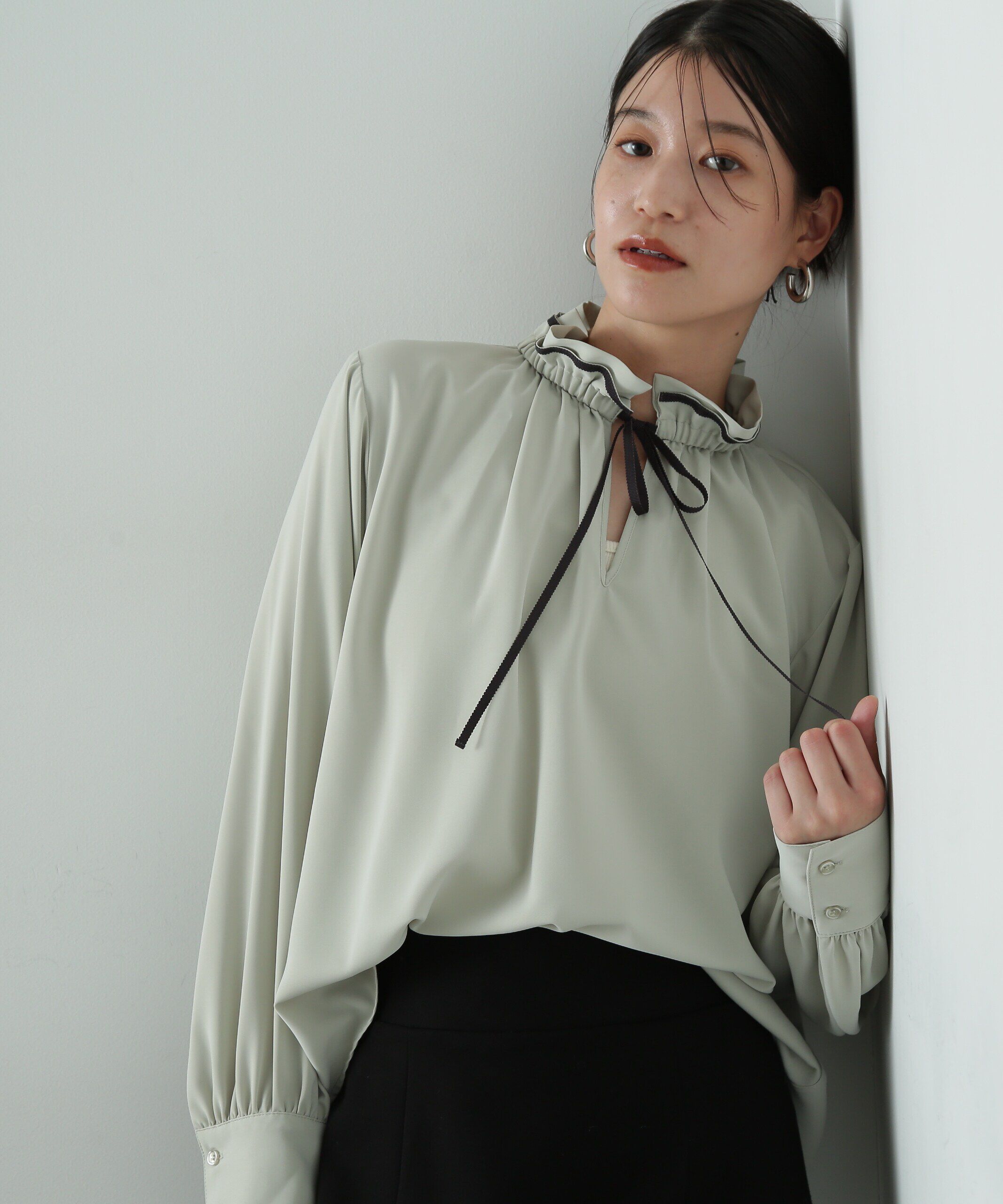  「バイカラーリボンとろみブラウス」|シャツ・ブラウス|