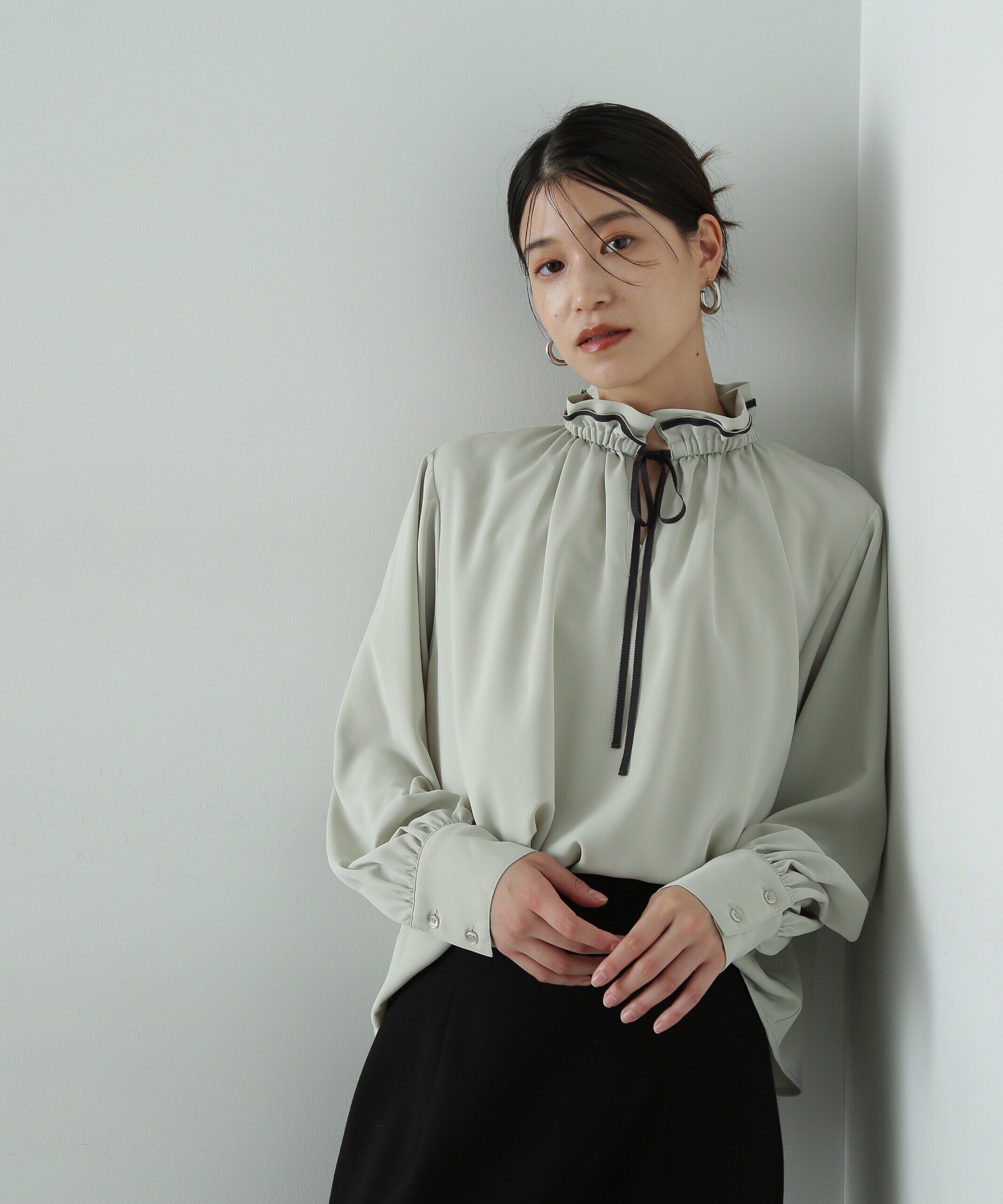  「バイカラーリボンとろみブラウス」|シャツ・ブラウス|