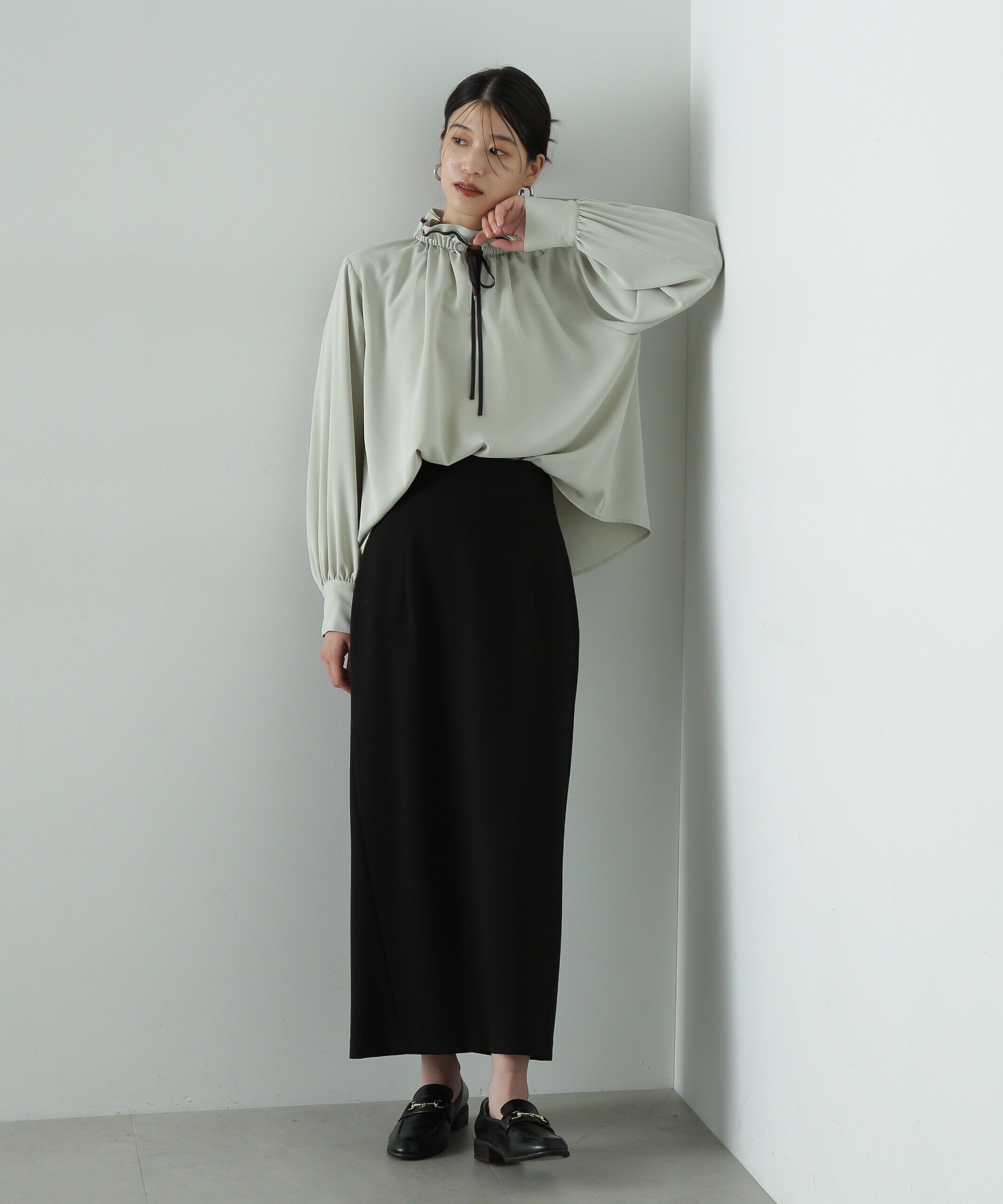  「バイカラーリボンとろみブラウス」|シャツ・ブラウス|