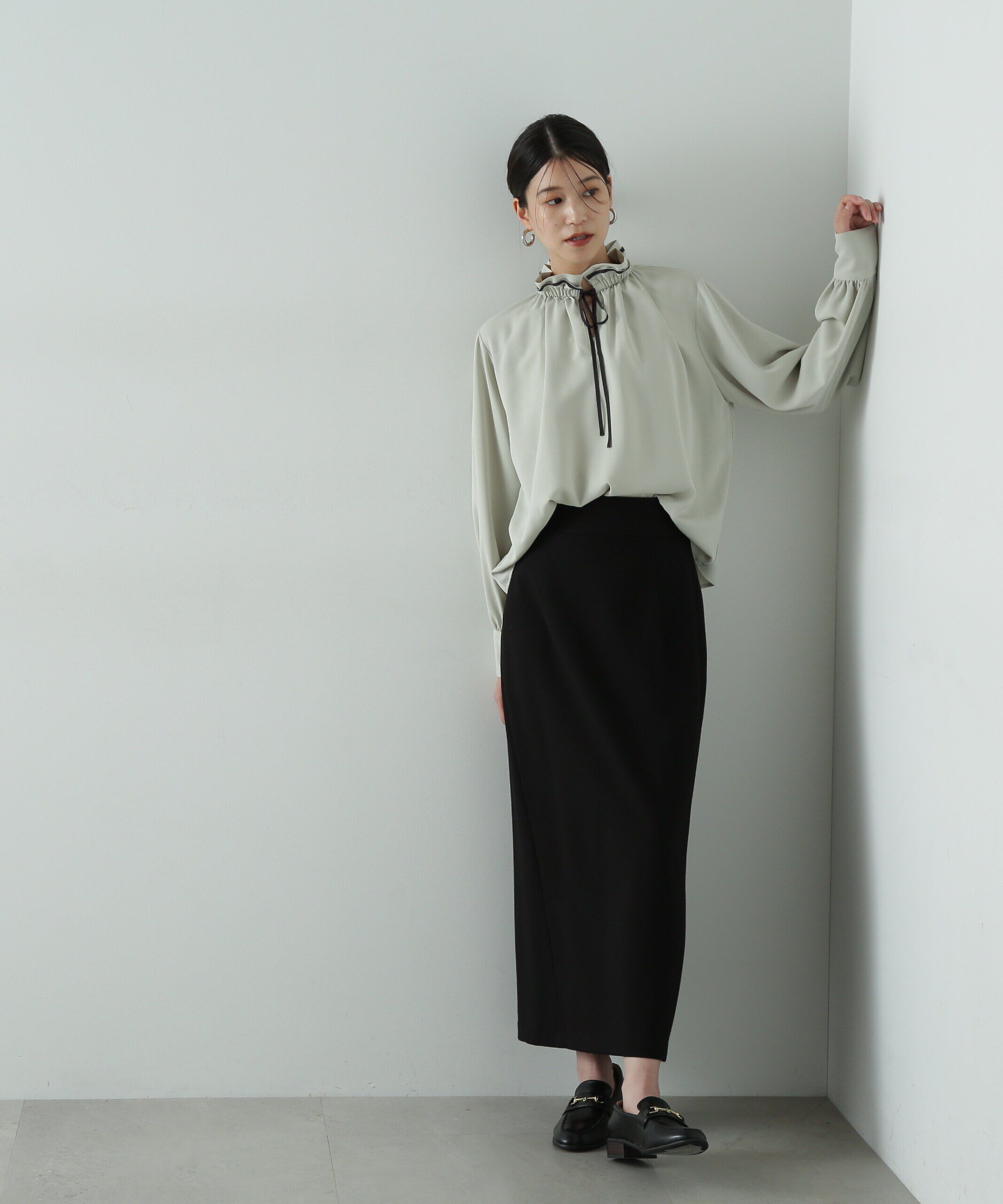  「バイカラーリボンとろみブラウス」|シャツ・ブラウス|