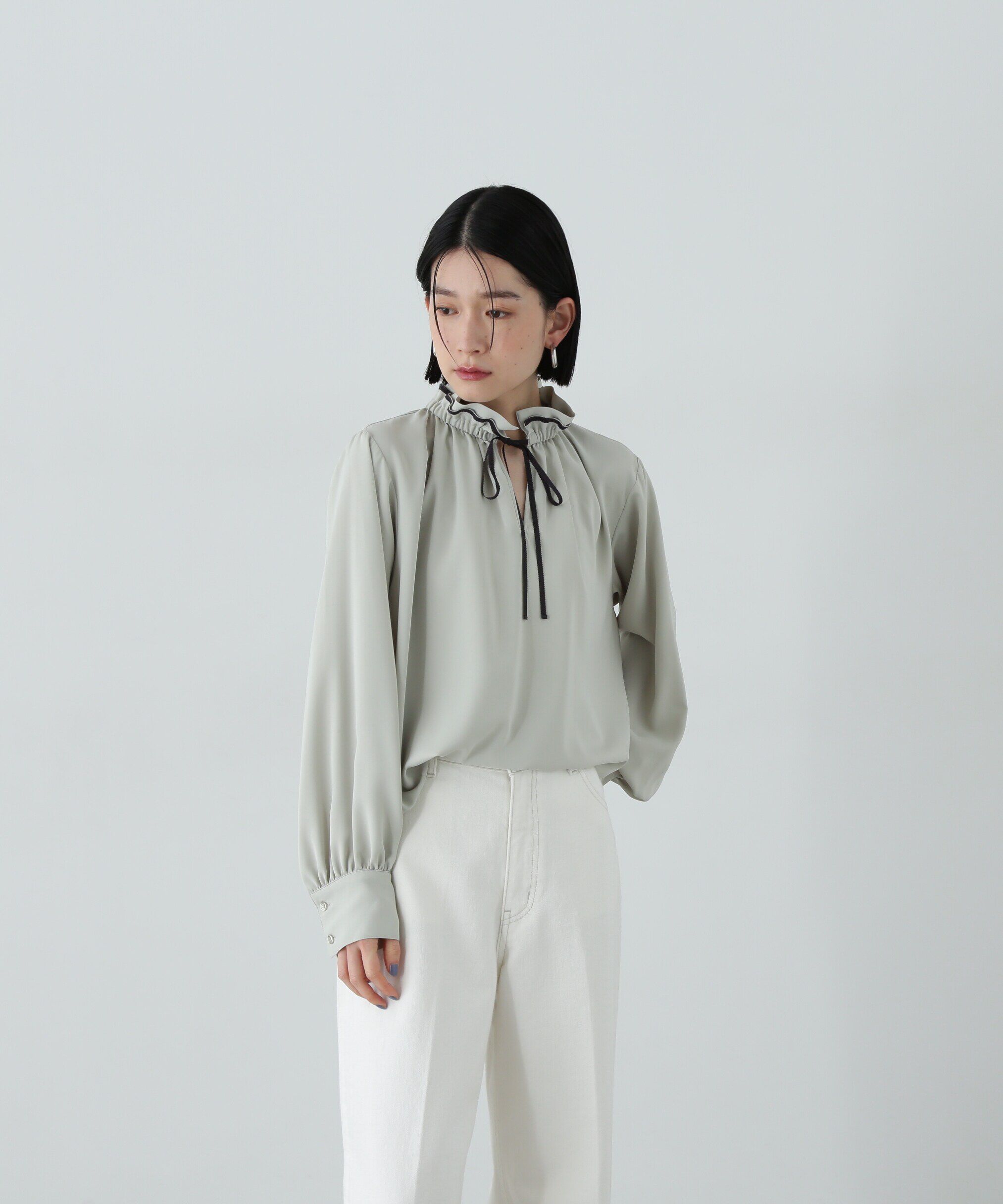  「バイカラーリボンとろみブラウス」|シャツ・ブラウス|