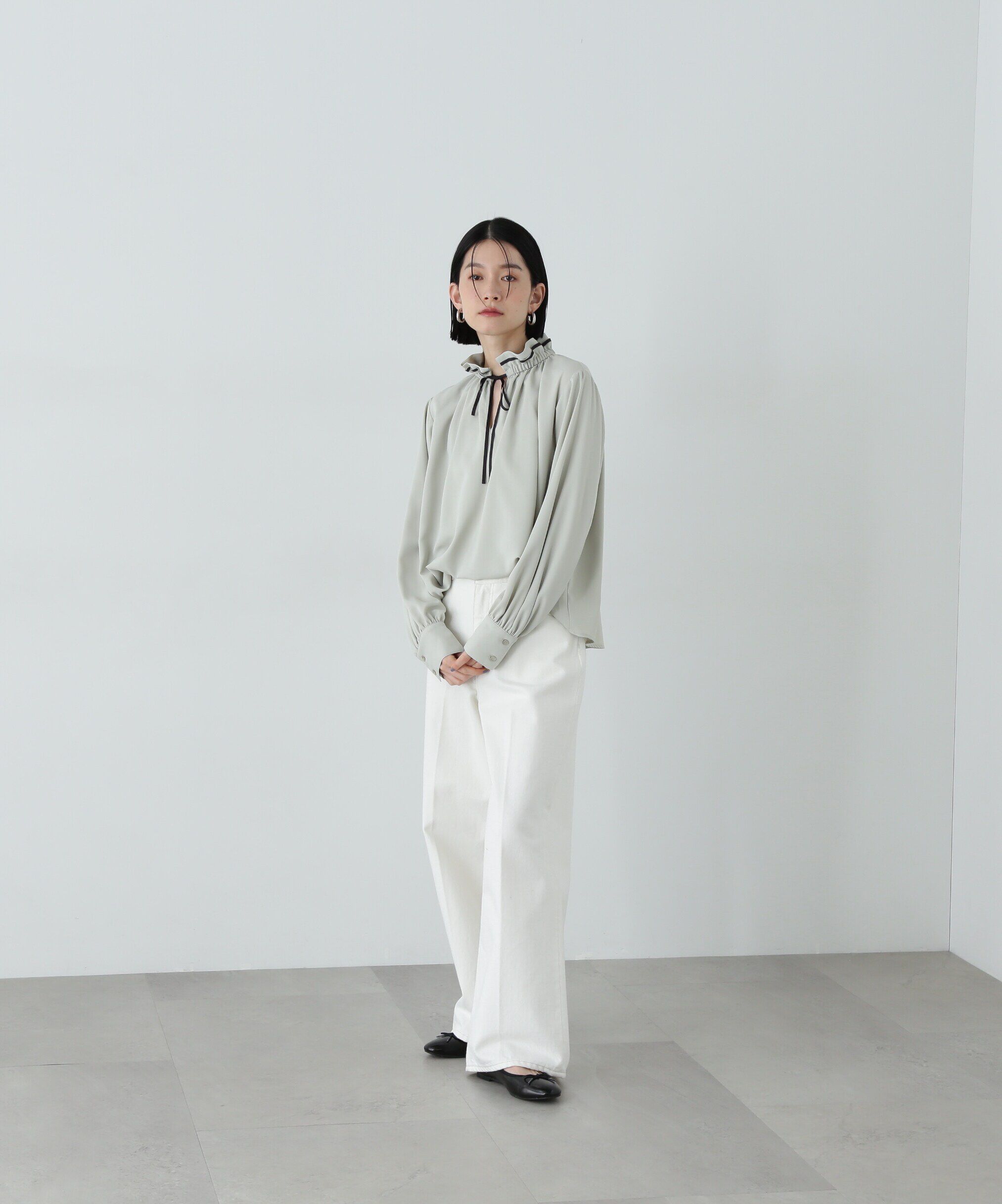  「バイカラーリボンとろみブラウス」|シャツ・ブラウス|