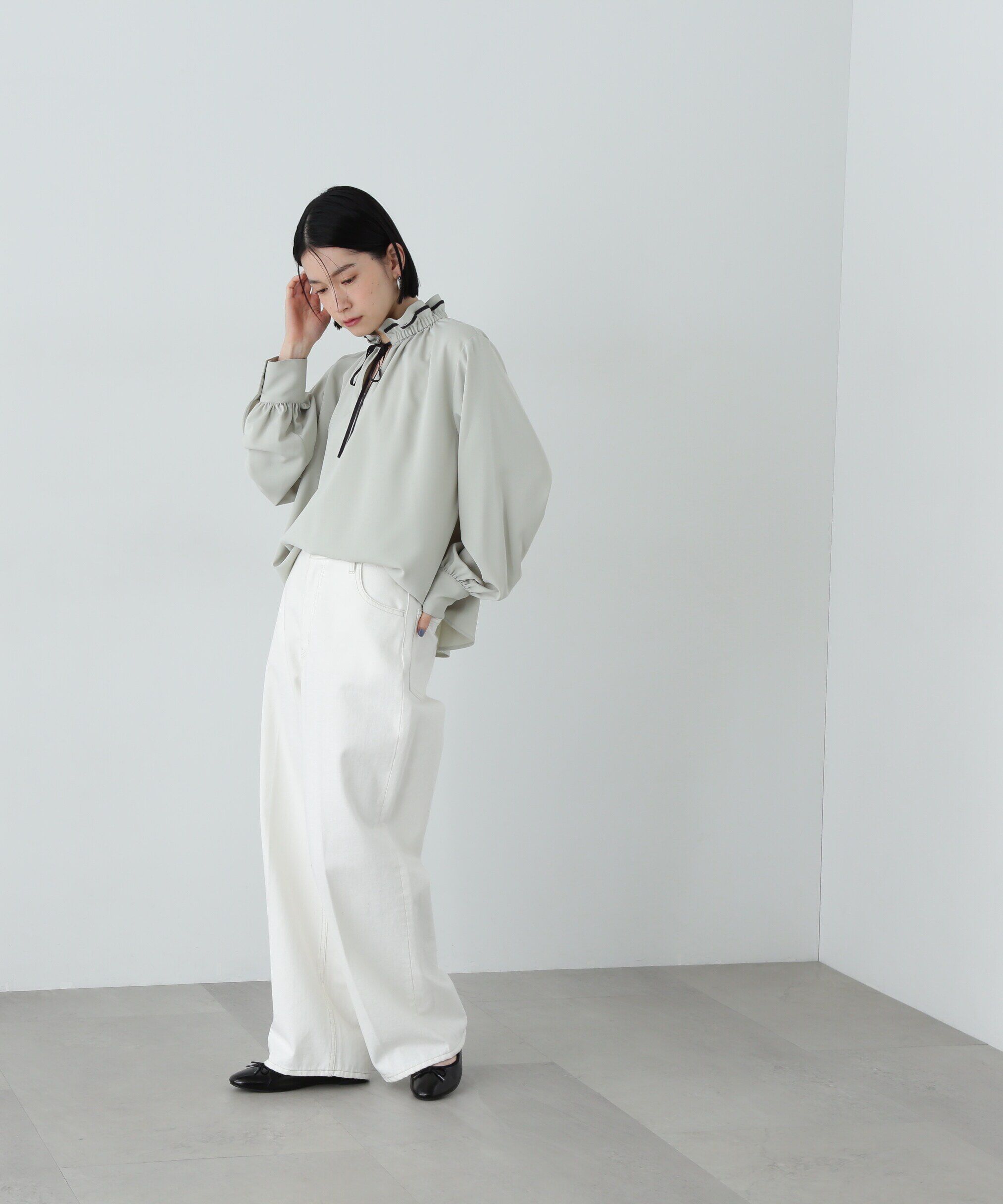  「バイカラーリボンとろみブラウス」|シャツ・ブラウス|