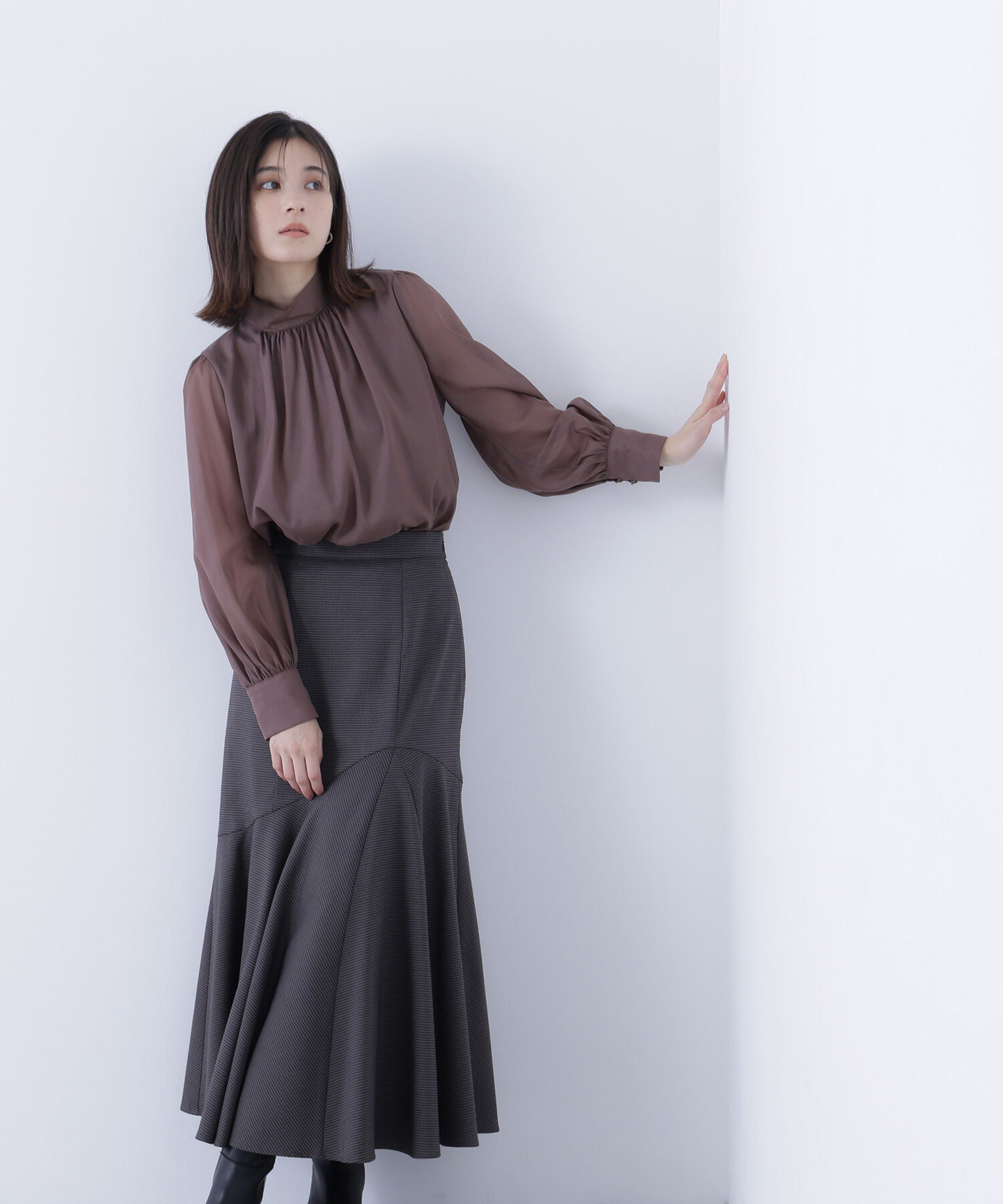  「ハイネックボリュームシアーブラウス」|シャツ・ブラウス|