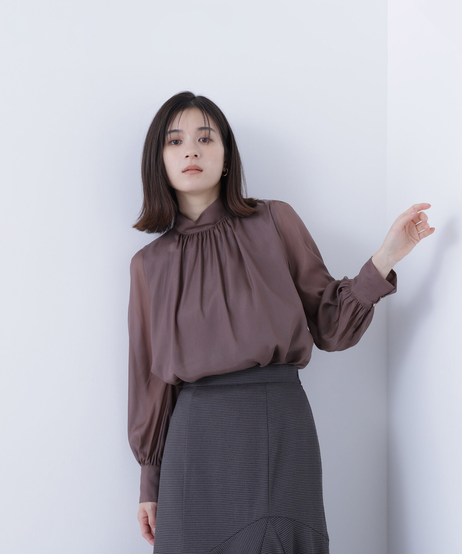  「ハイネックボリュームシアーブラウス」|シャツ・ブラウス|