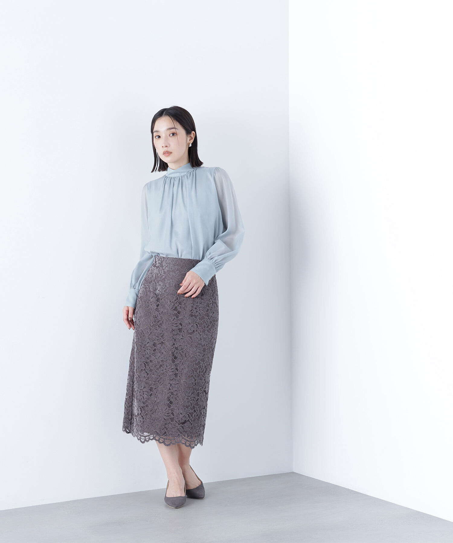  「ハイネックボリュームシアーブラウス」|シャツ・ブラウス|