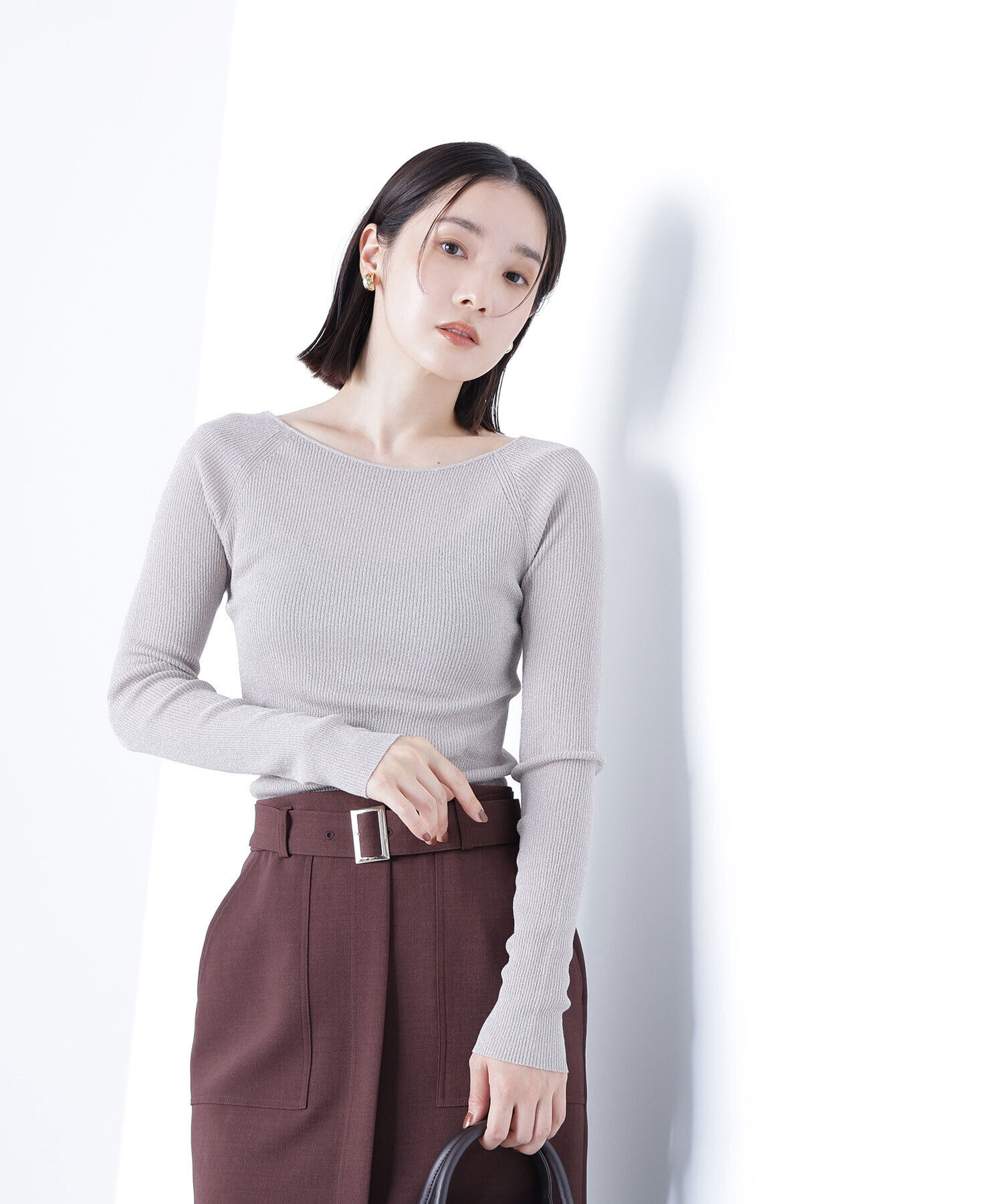  「ラメリブボートネックニット」|ニット・セーター|