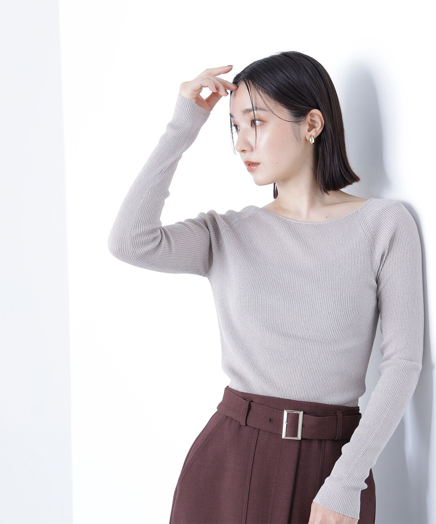  「ラメリブボートネックニット」|ニット・セーター|