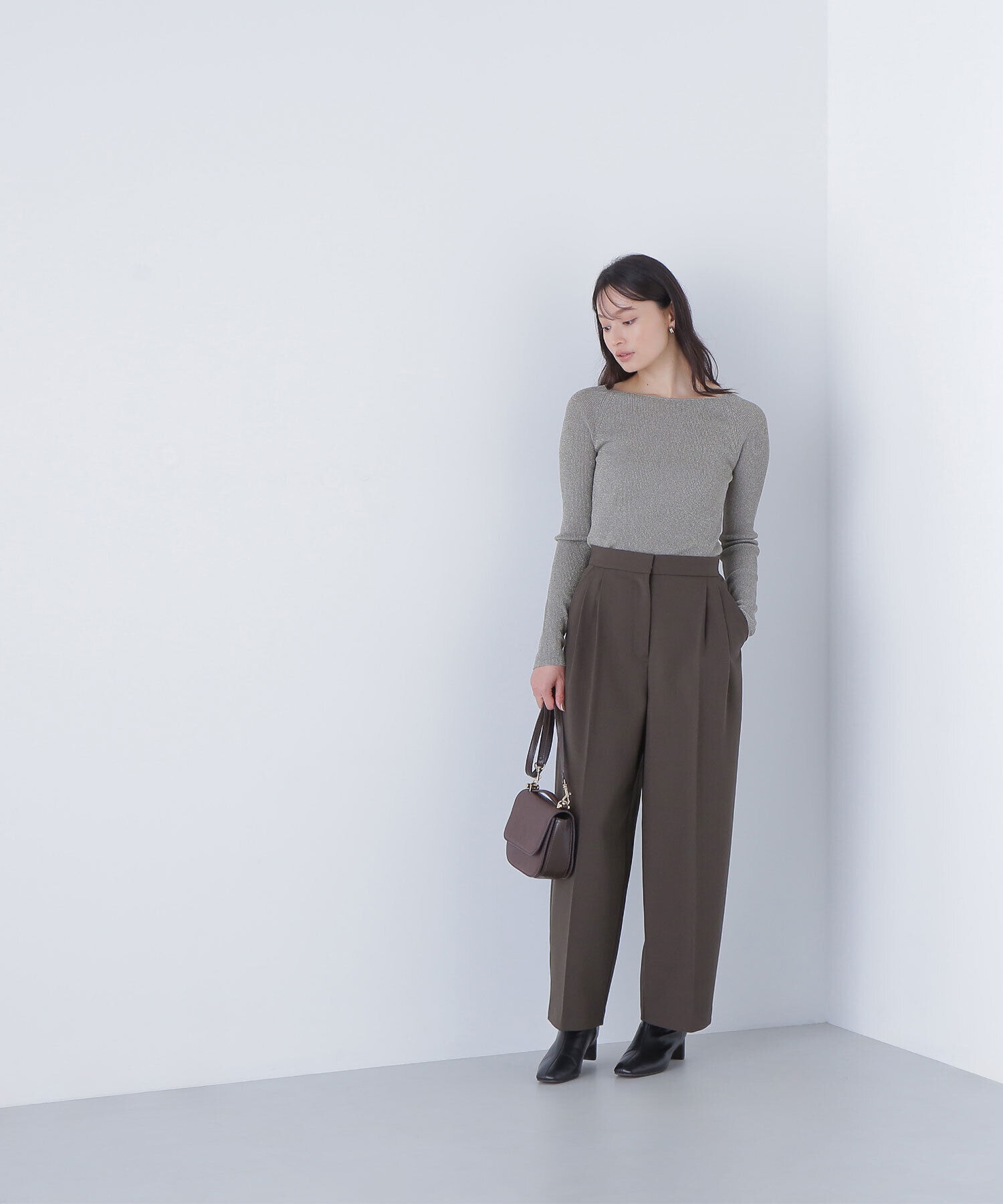  「ラメリブボートネックニット」|ニット・セーター|