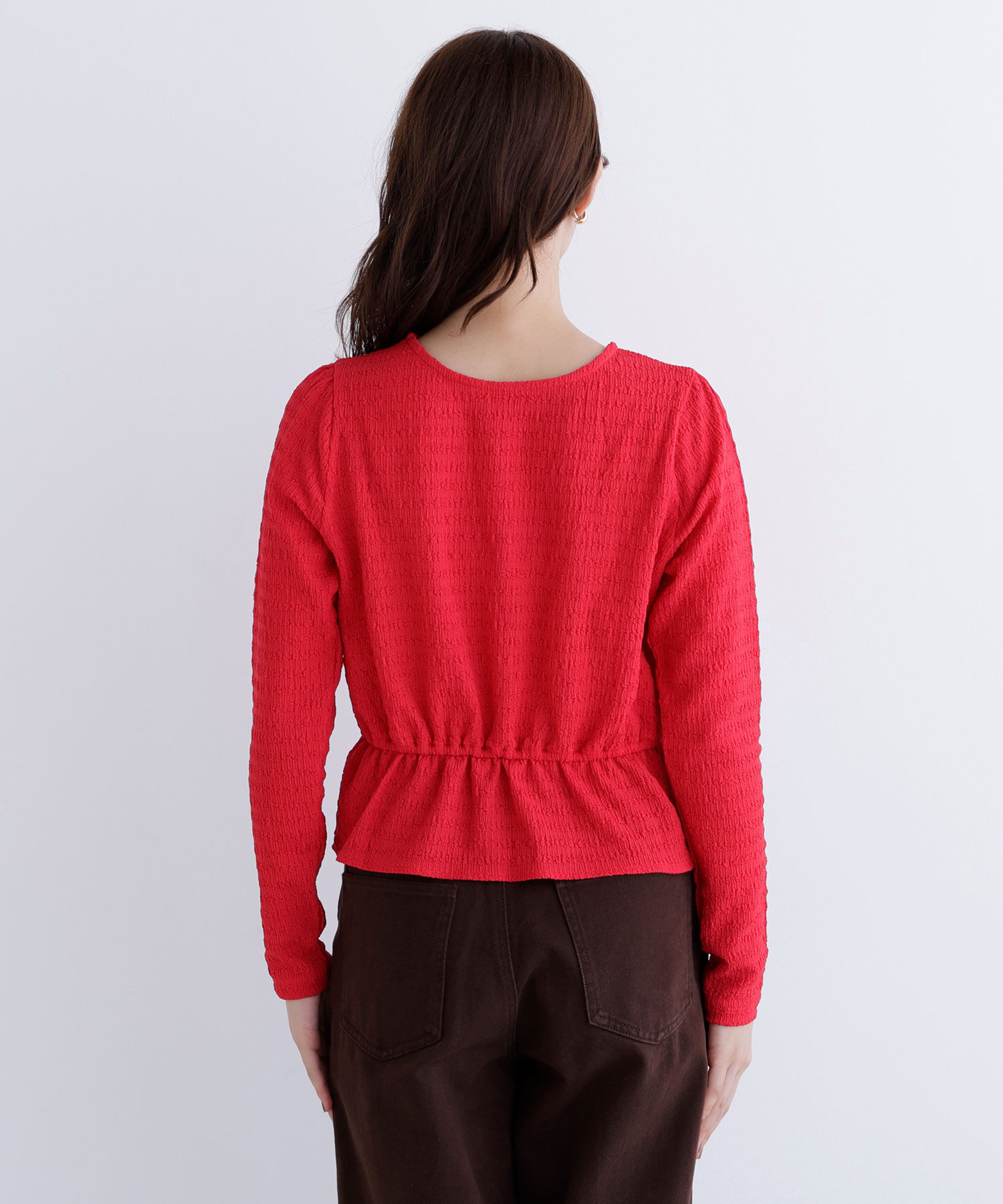  「シャーリングペプラムカットソー長袖」|Tシャツ・カットソー|