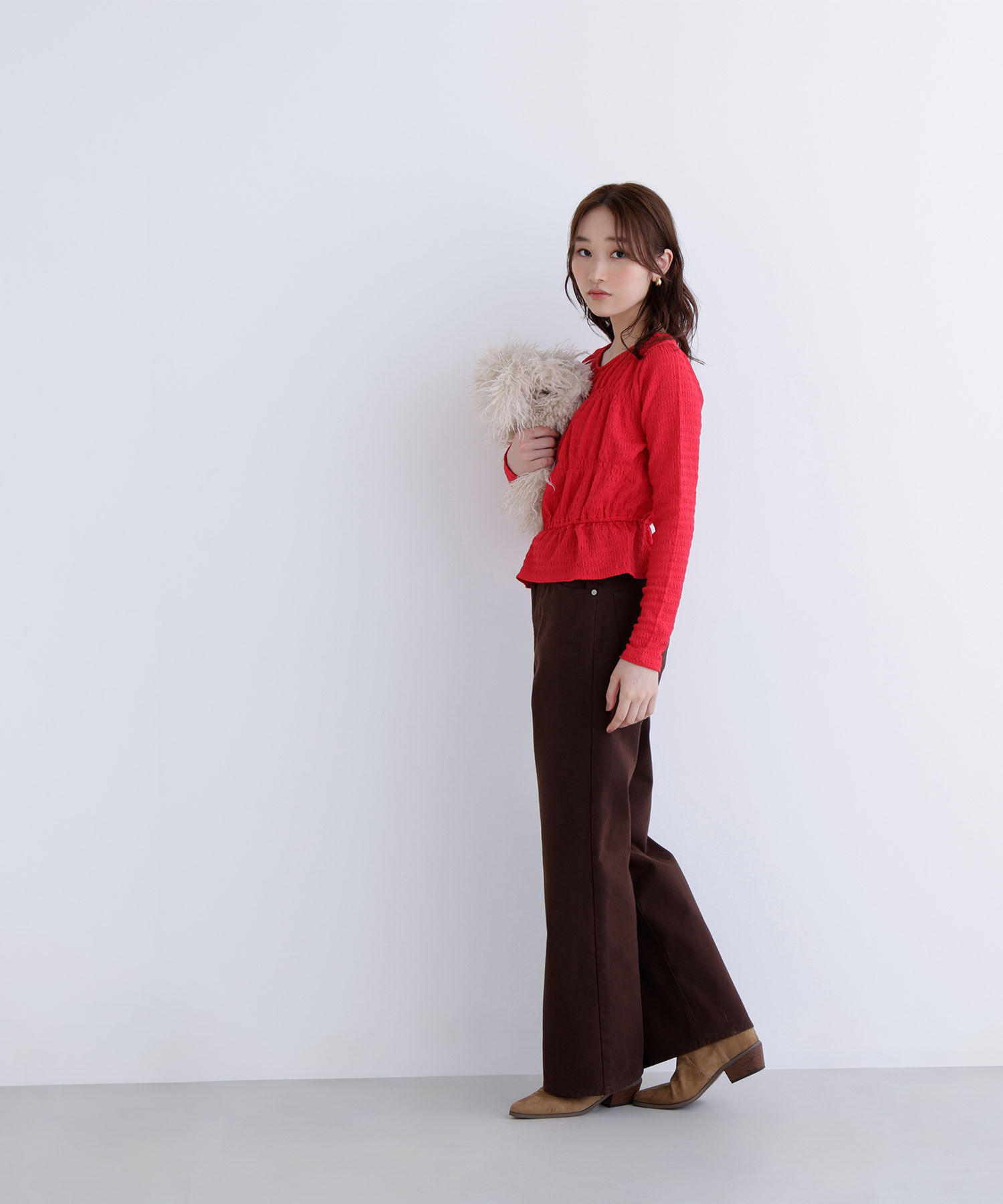  「シャーリングペプラムカットソー長袖」|Tシャツ・カットソー|