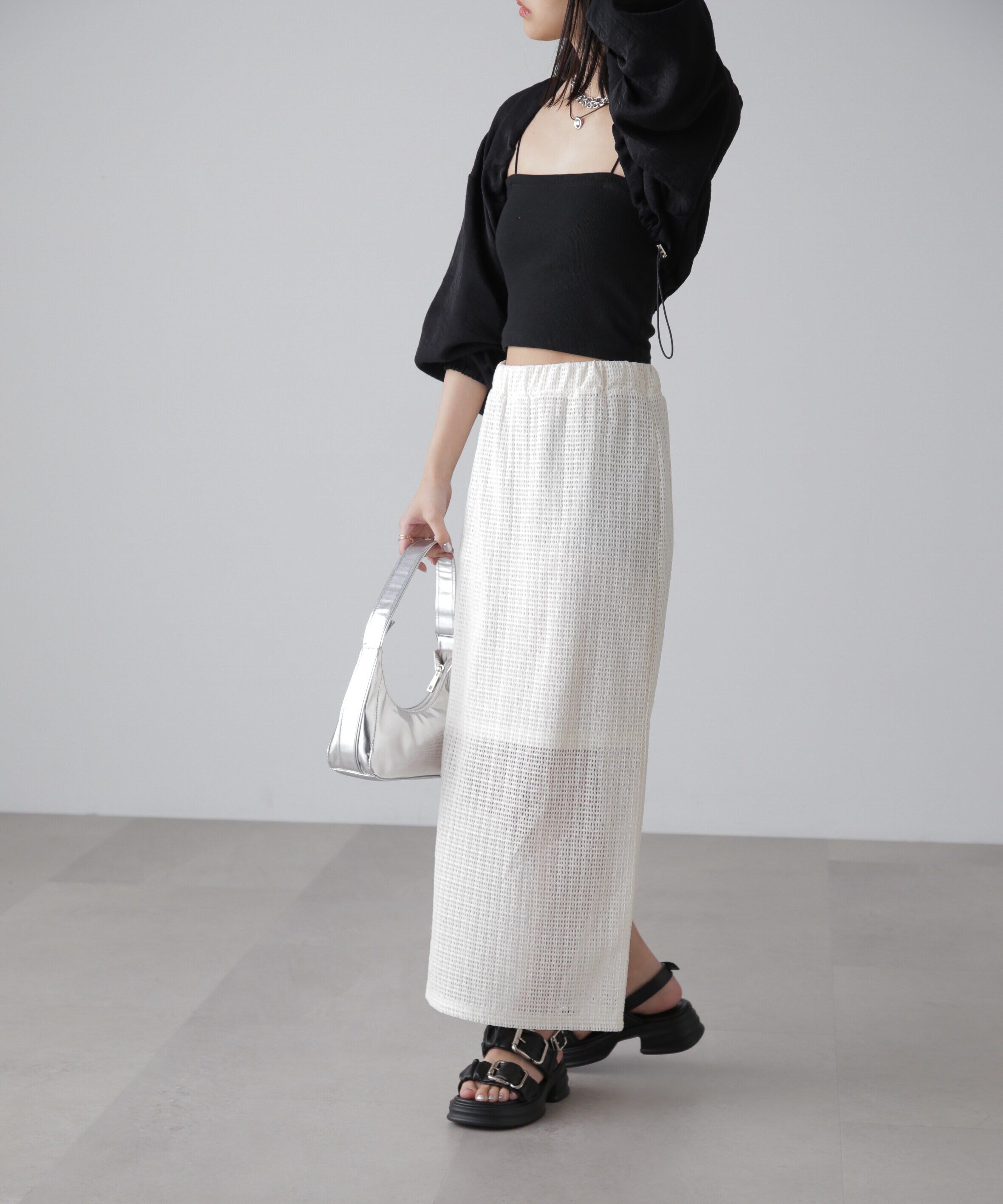  「レイヤードメッシュナロースカート」|スカート|