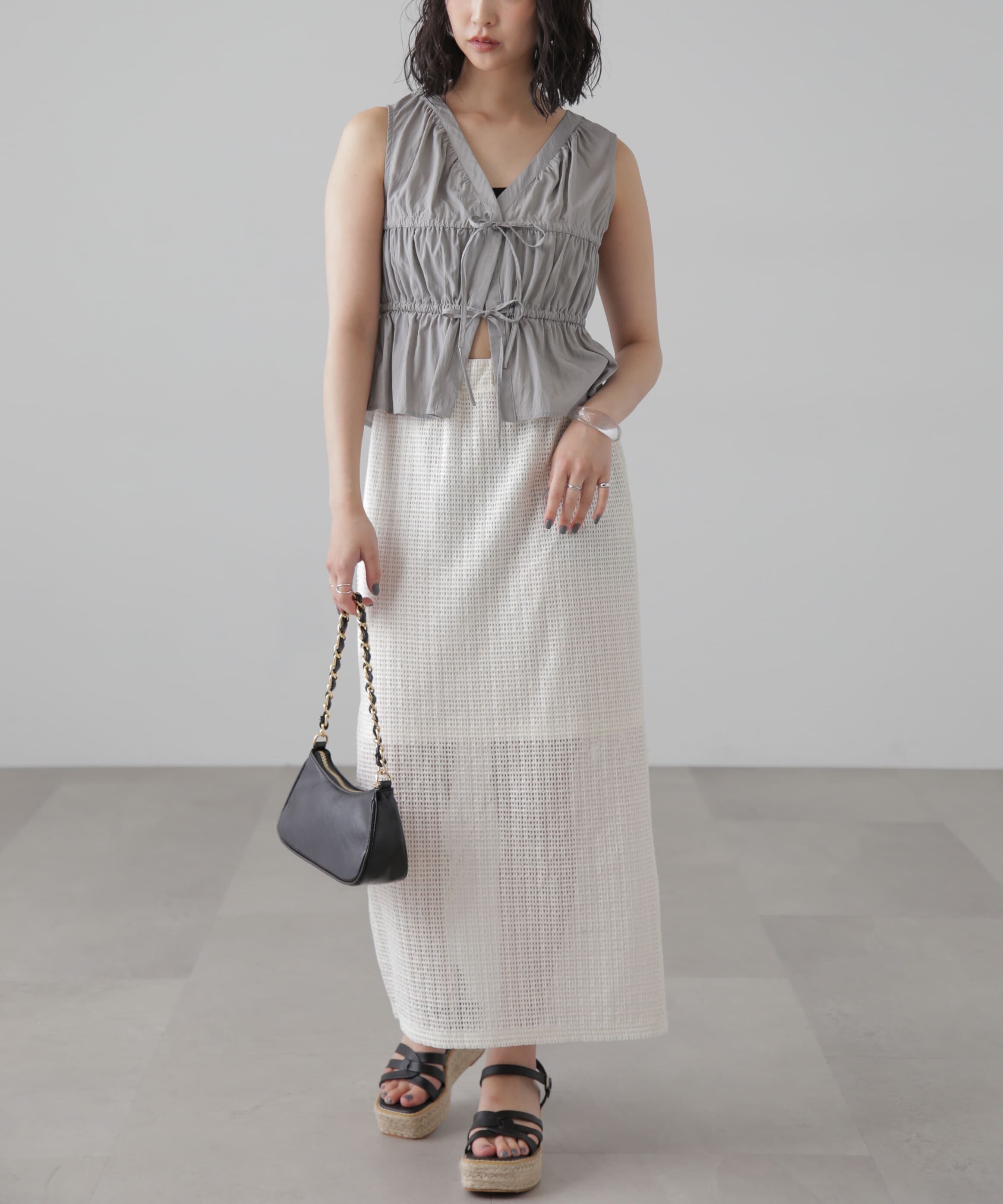  「レイヤードメッシュナロースカート」|スカート|