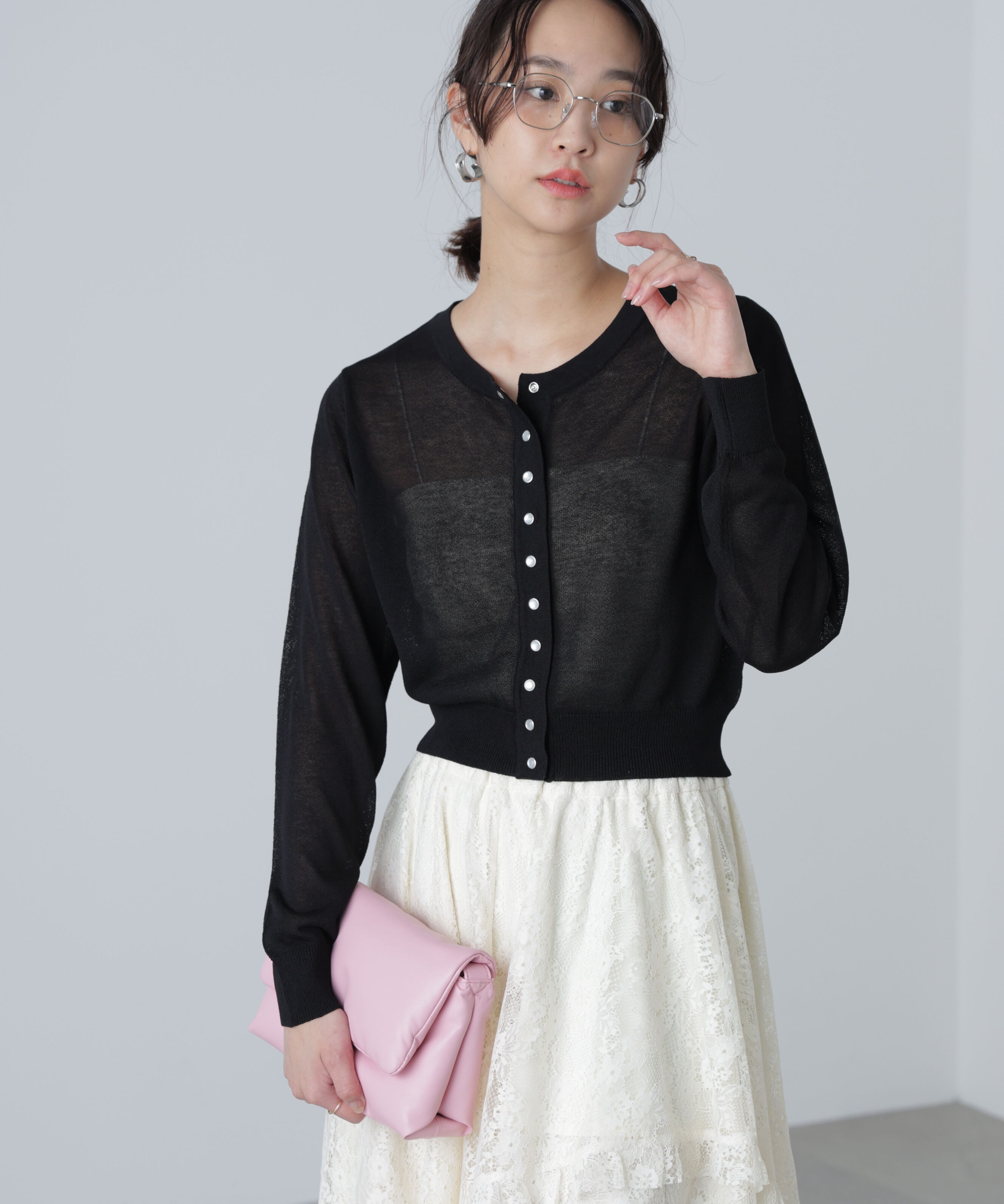  「ドットボタンクルーネックカーディガン」|ニット・セーター|