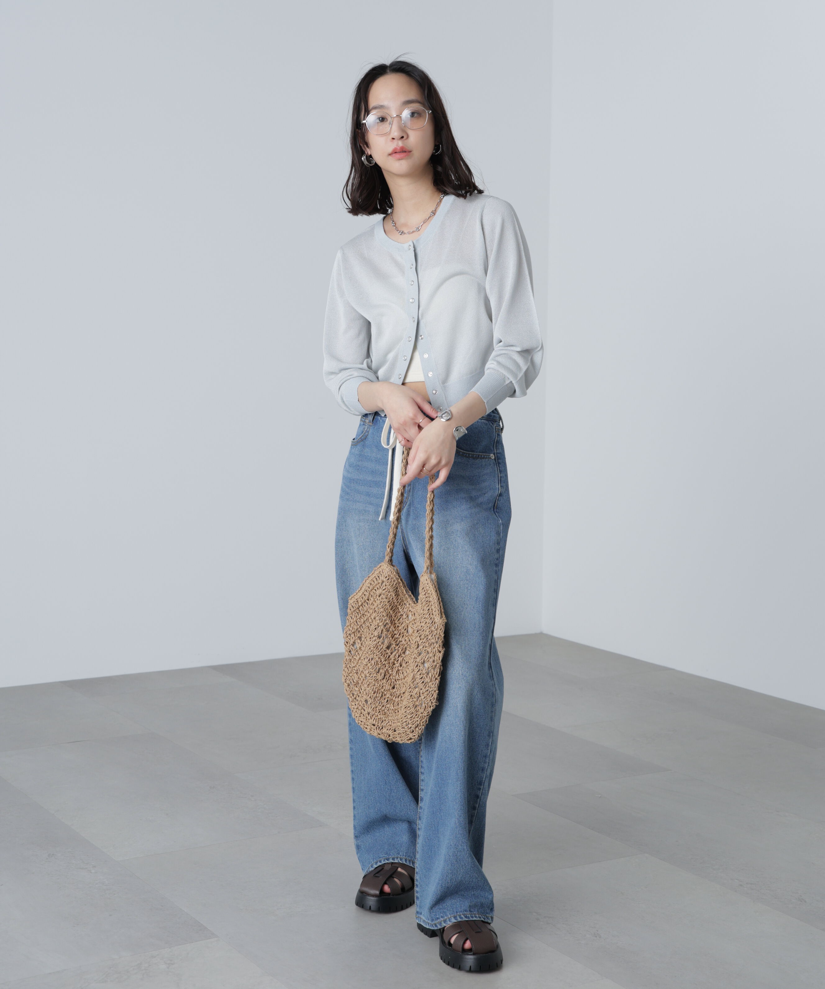  「ドットボタンクルーネックカーディガン」|ニット・セーター|