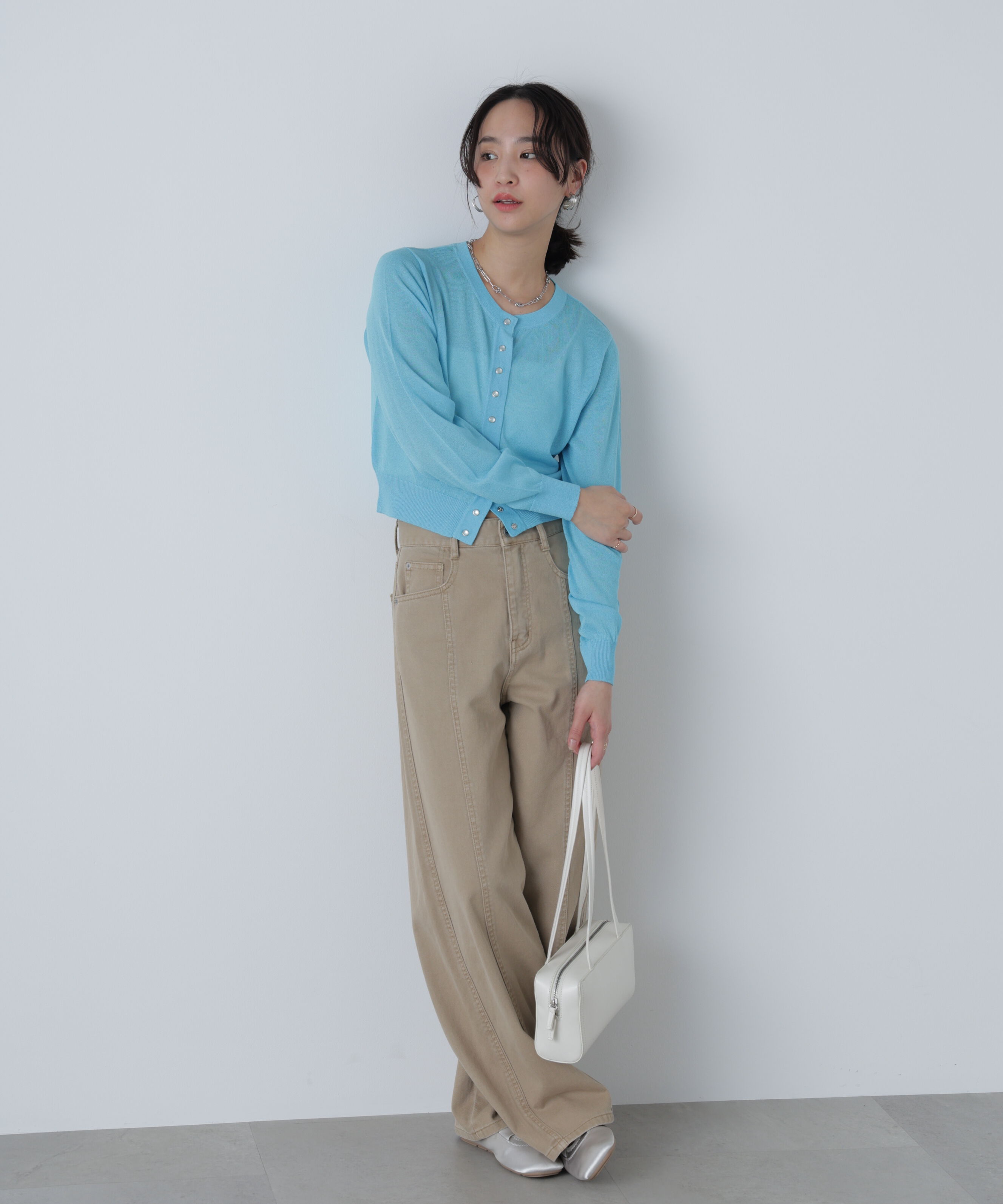  「ドットボタンクルーネックカーディガン」|ニット・セーター|