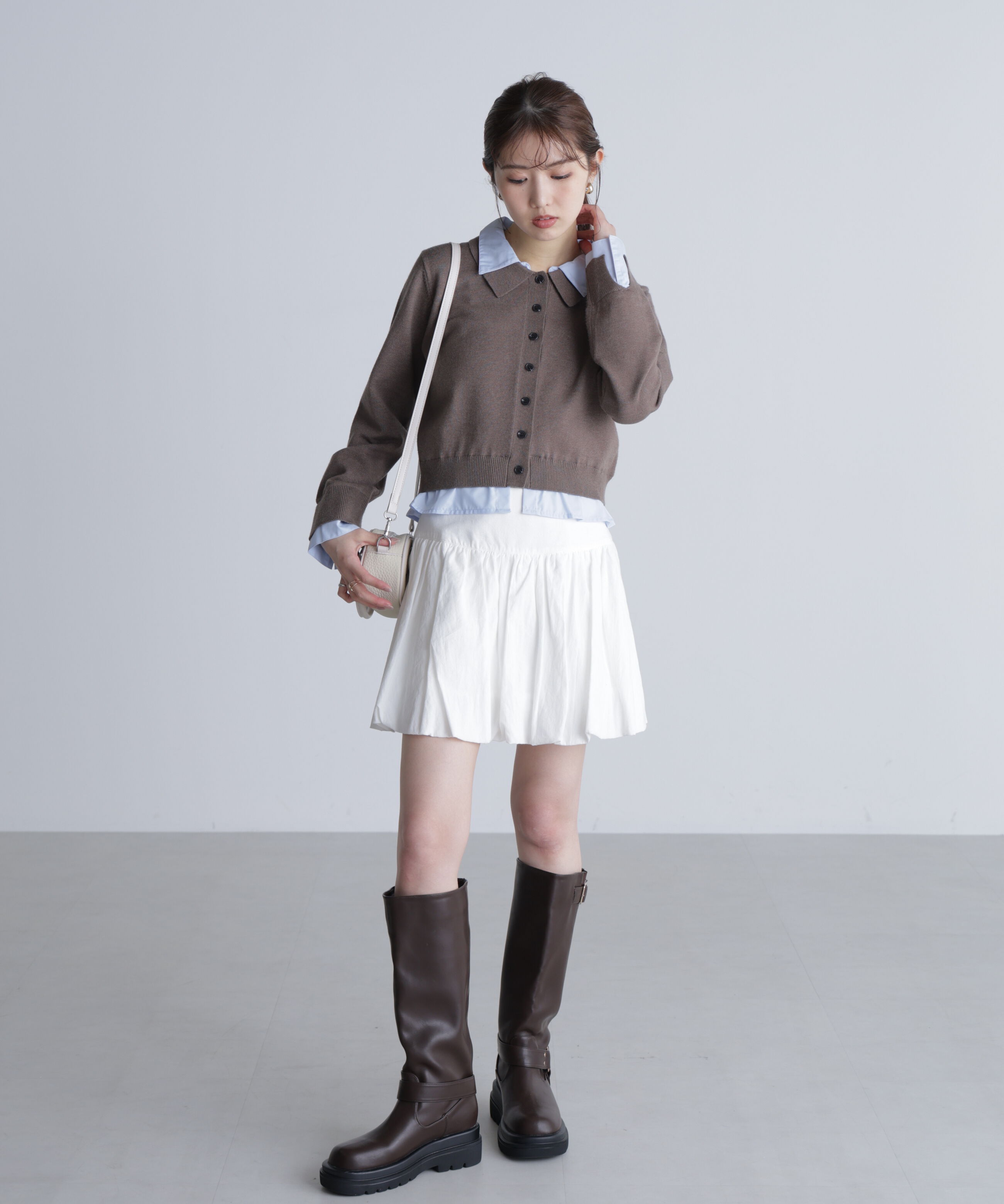  「シャツフェイクレイヤードポロカーディガン」|ニット・セーター|