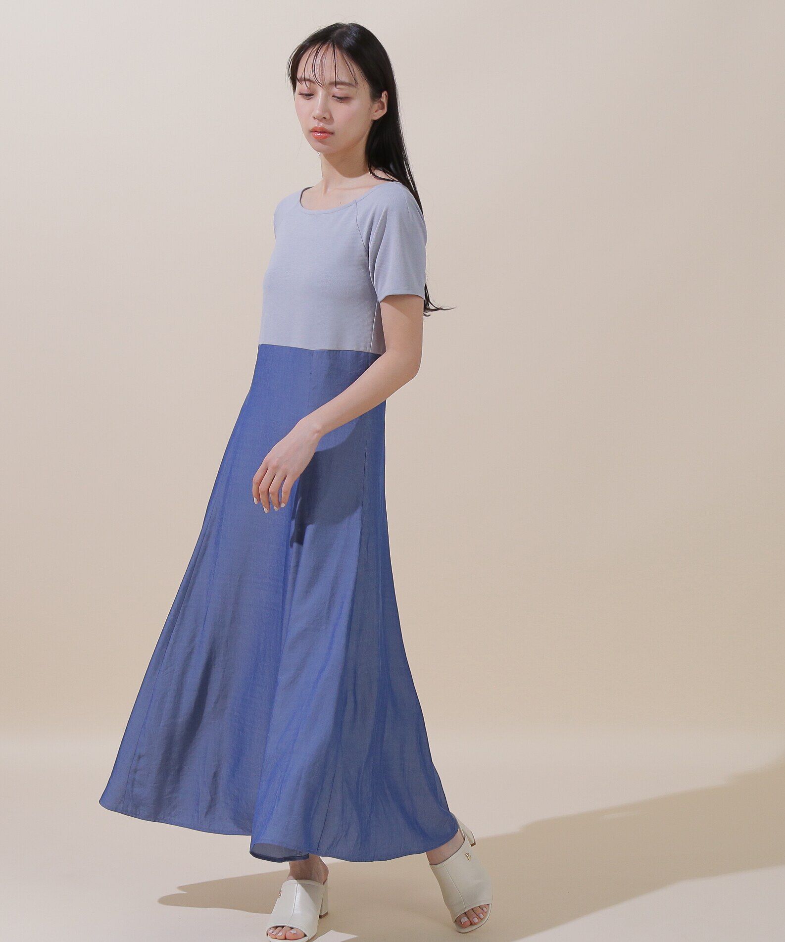  「ボートネックカットドッキングワンピース」|ワンピース|