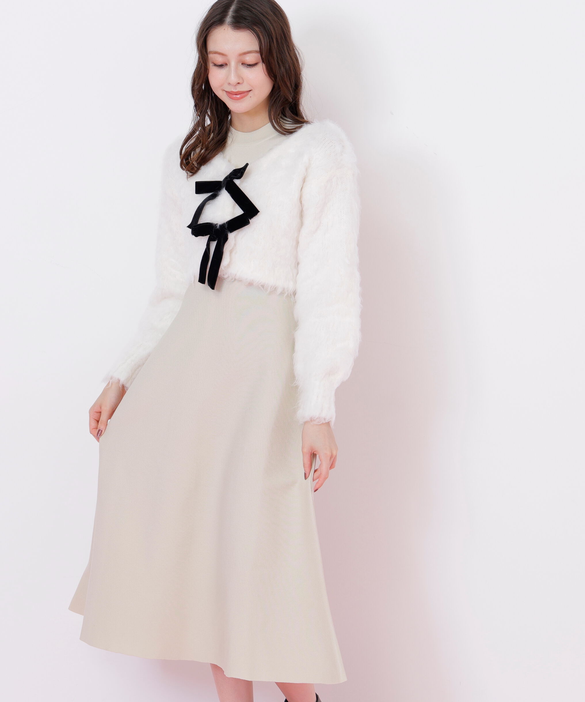  「起毛カーデニットワンピースセット」|ワンピース|