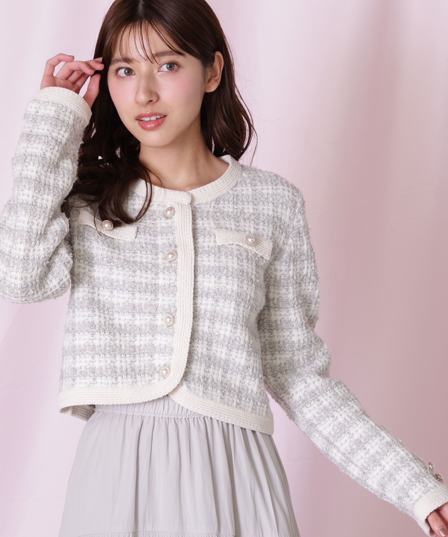 ラメミックスツィードニットジャケット｜ルミネのファッション通販