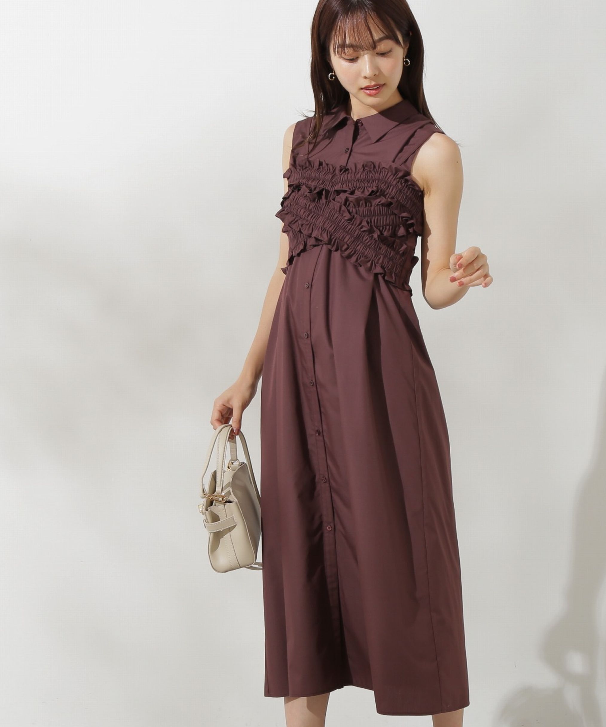 PROPORTION BODY DRESSING「ギャザービスチェシャツワンピース」|ワンピース|ブラウン