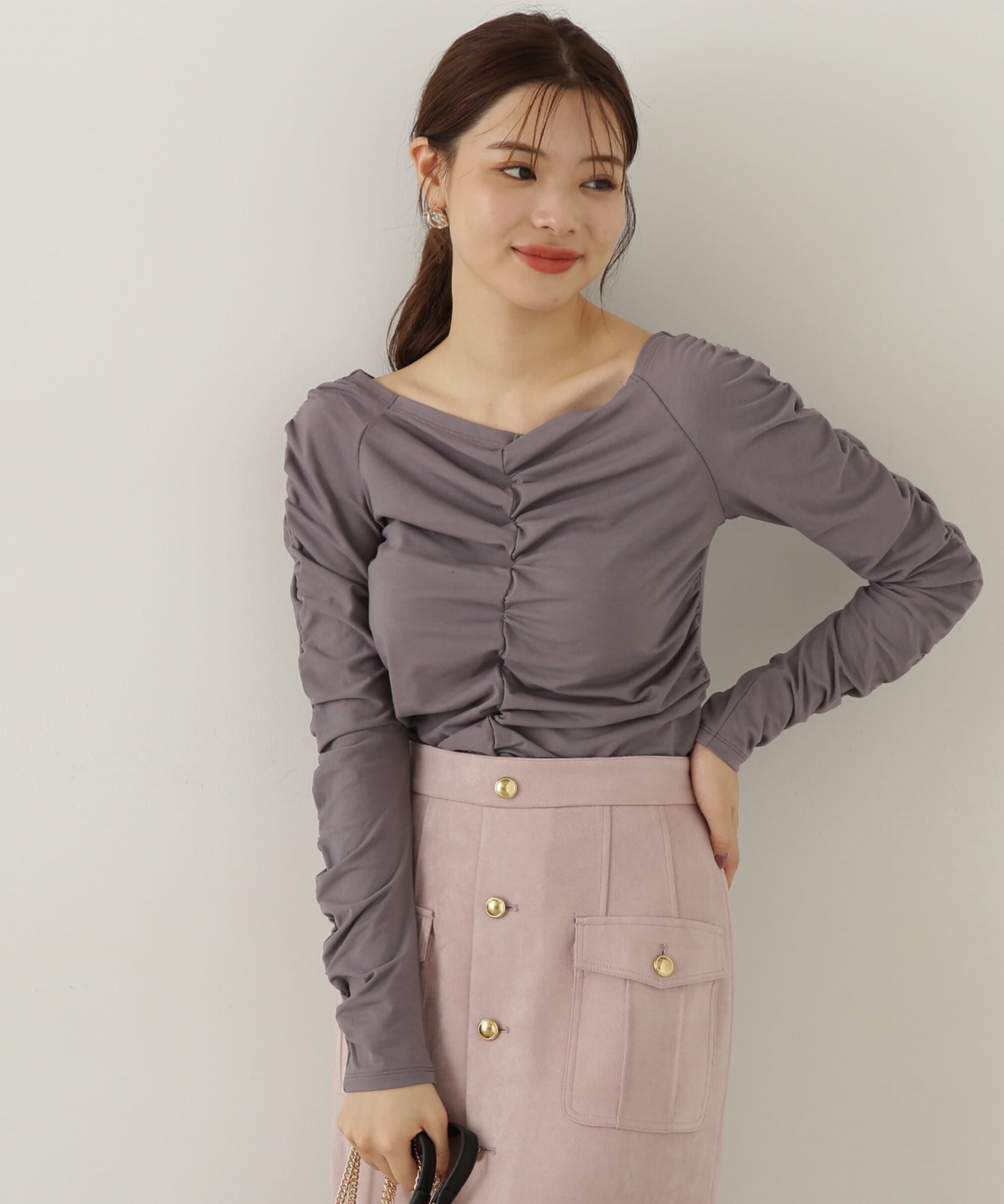 PROPORTION BODY DRESSING「シャーリングロングT」|Tシャツ・カットソー|グレー