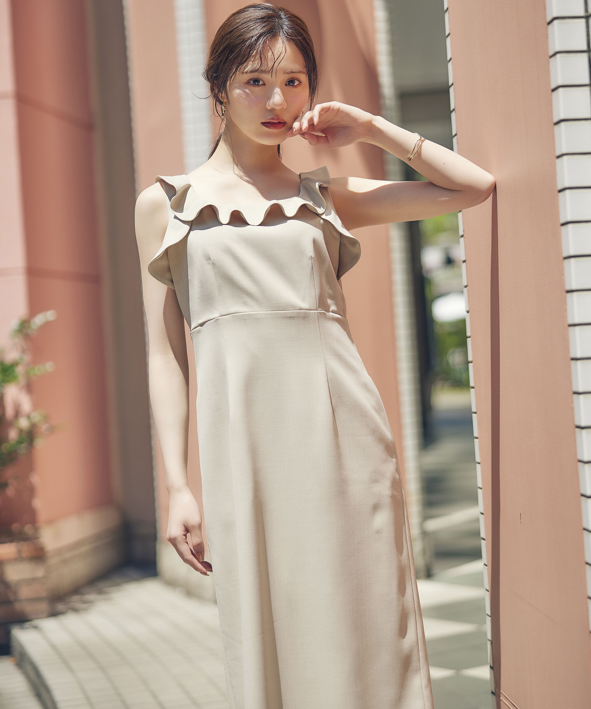 PROPORTION BODY DRESSING「ラッフルナローワンピース」|ワンピース|ベージュ