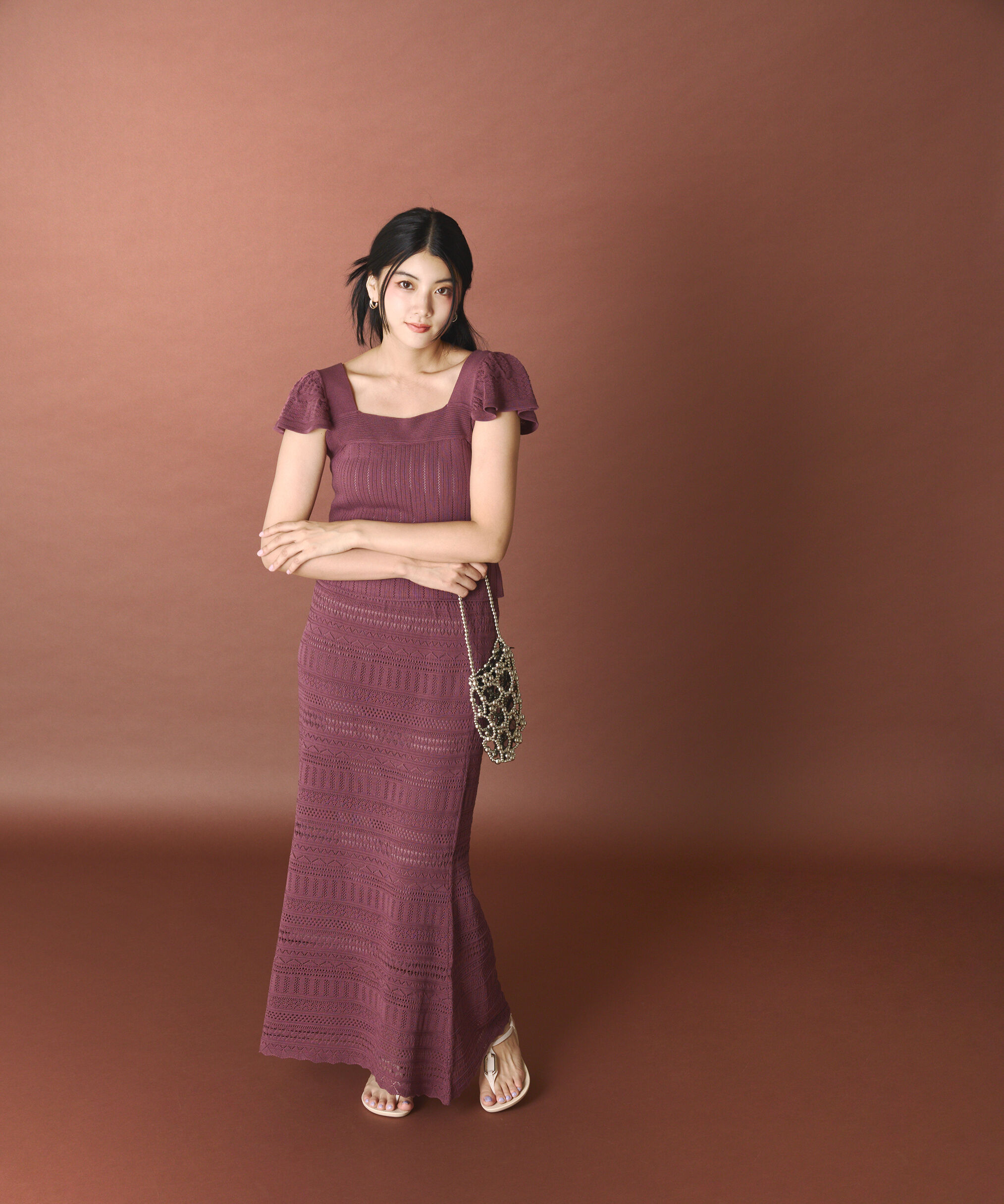 PROPORTION BODY DRESSING「透かし編 SETUP」|ワンピース|ボルドー