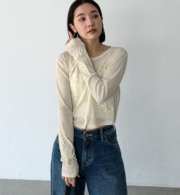 Doux archives「コード刺繍シアーカットソーカーディガン」|Tシャツ・カットソー|