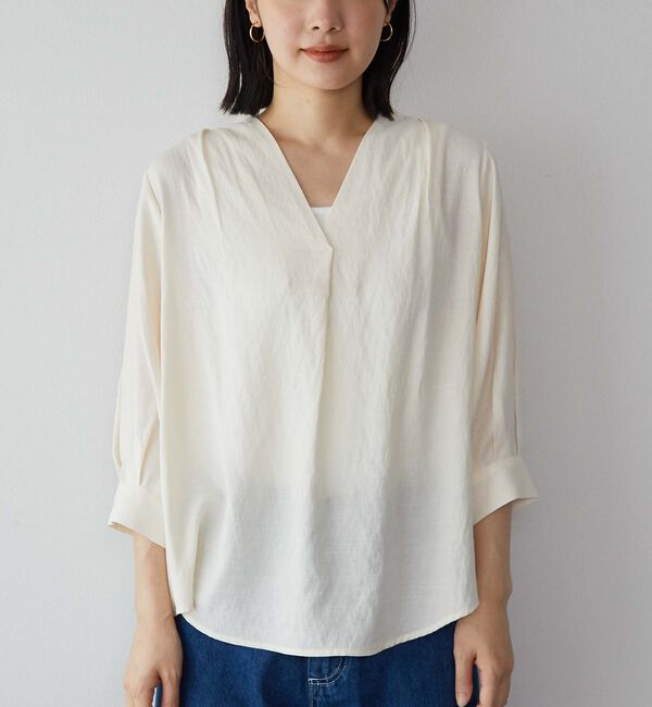 Doux archives「ウォッシャブルリネンライクＶ開きタックブラウス」|シャツ・ブラウス|